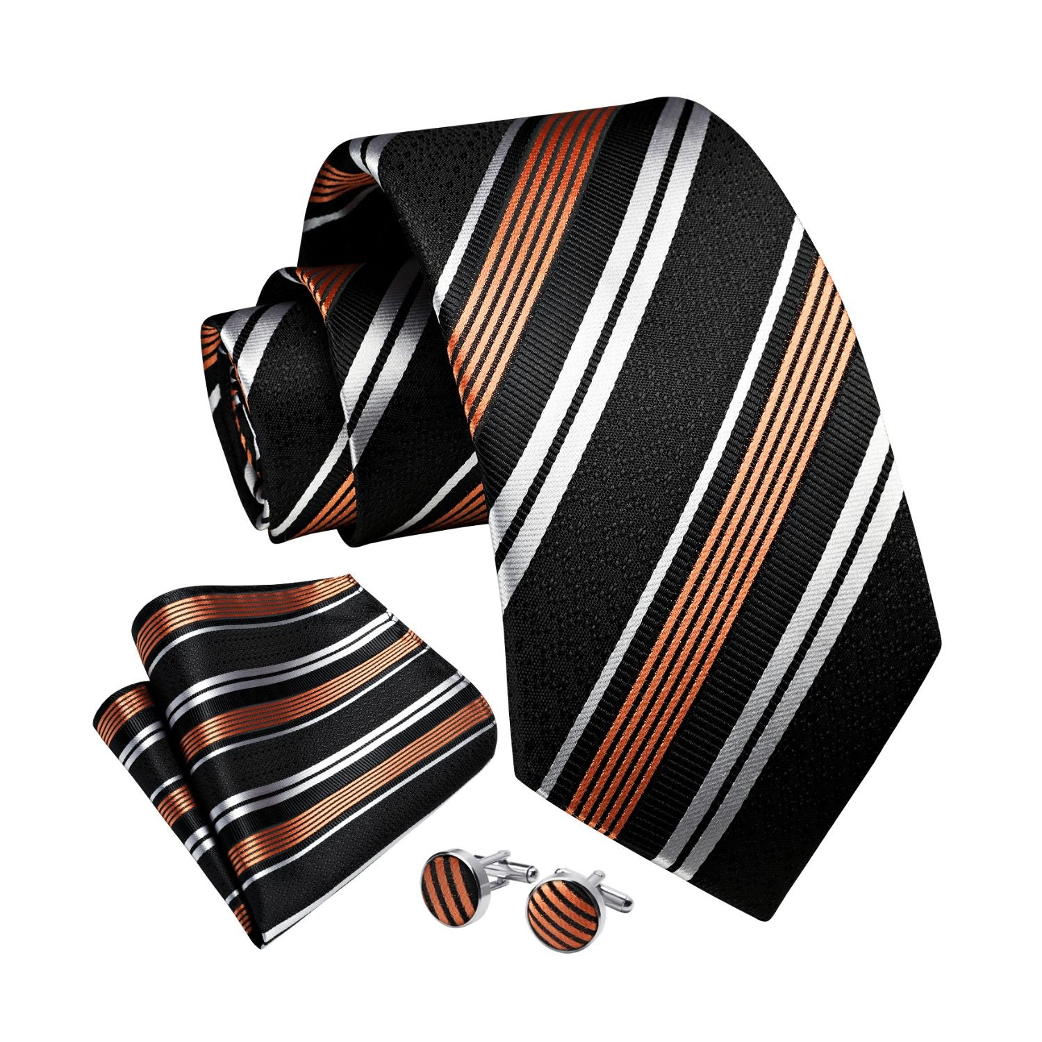 Stripe Tie Handkerchief Cufflinks - BLACK
