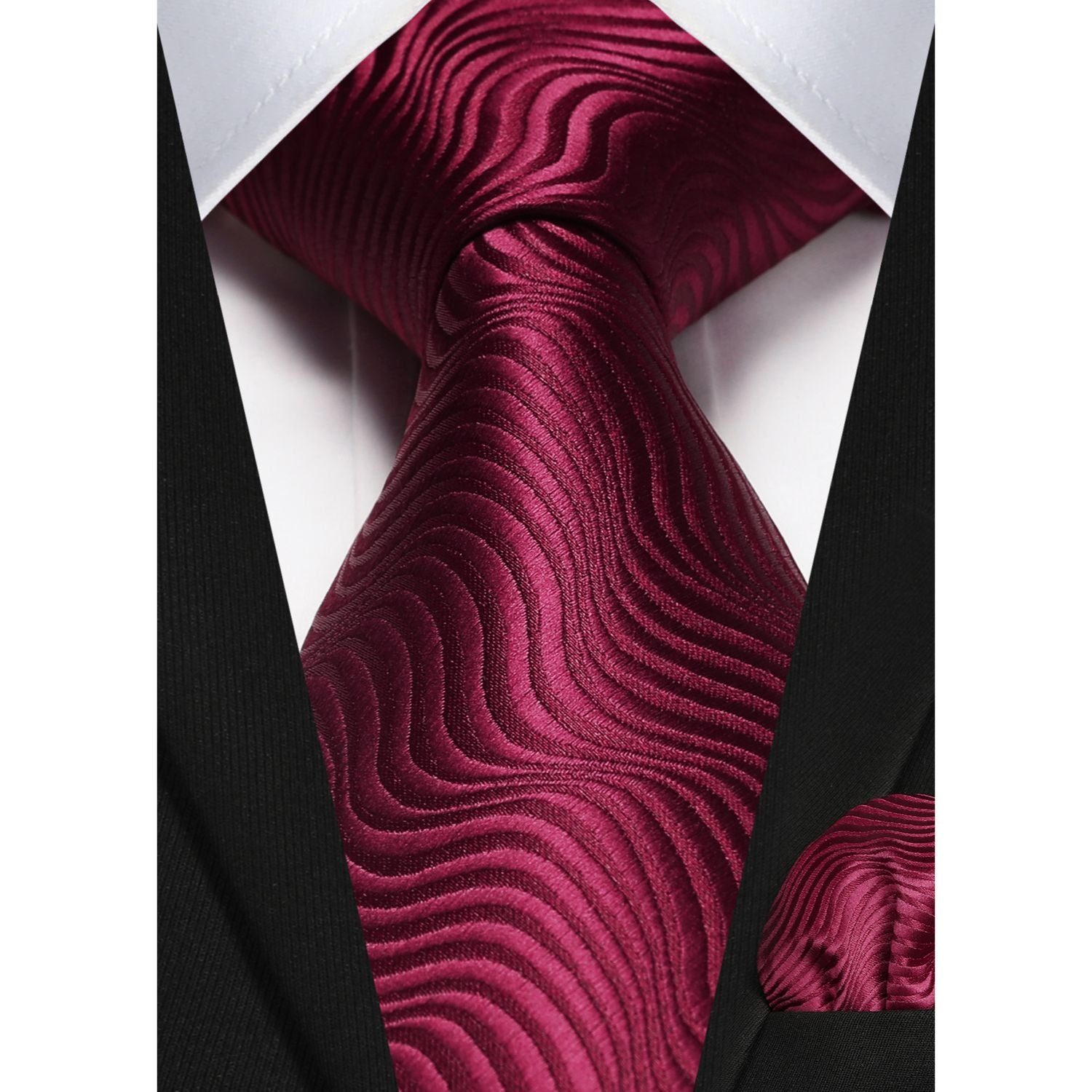 Houndstooth Tie Handkerchief Set - B-05 BURGUNGY 2