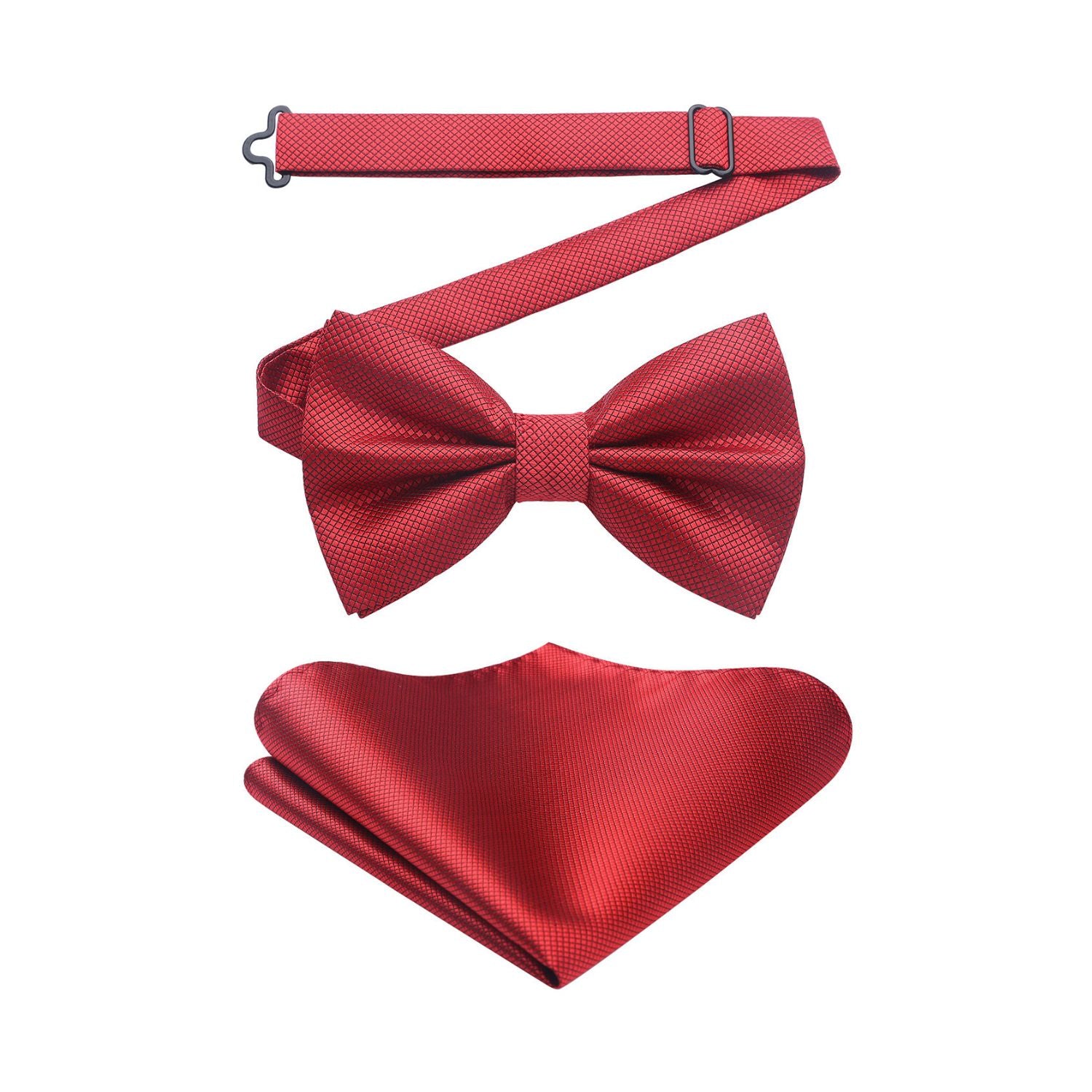 Solid Pre-Tied Bow Tie & Pocket Square - C-RED 2