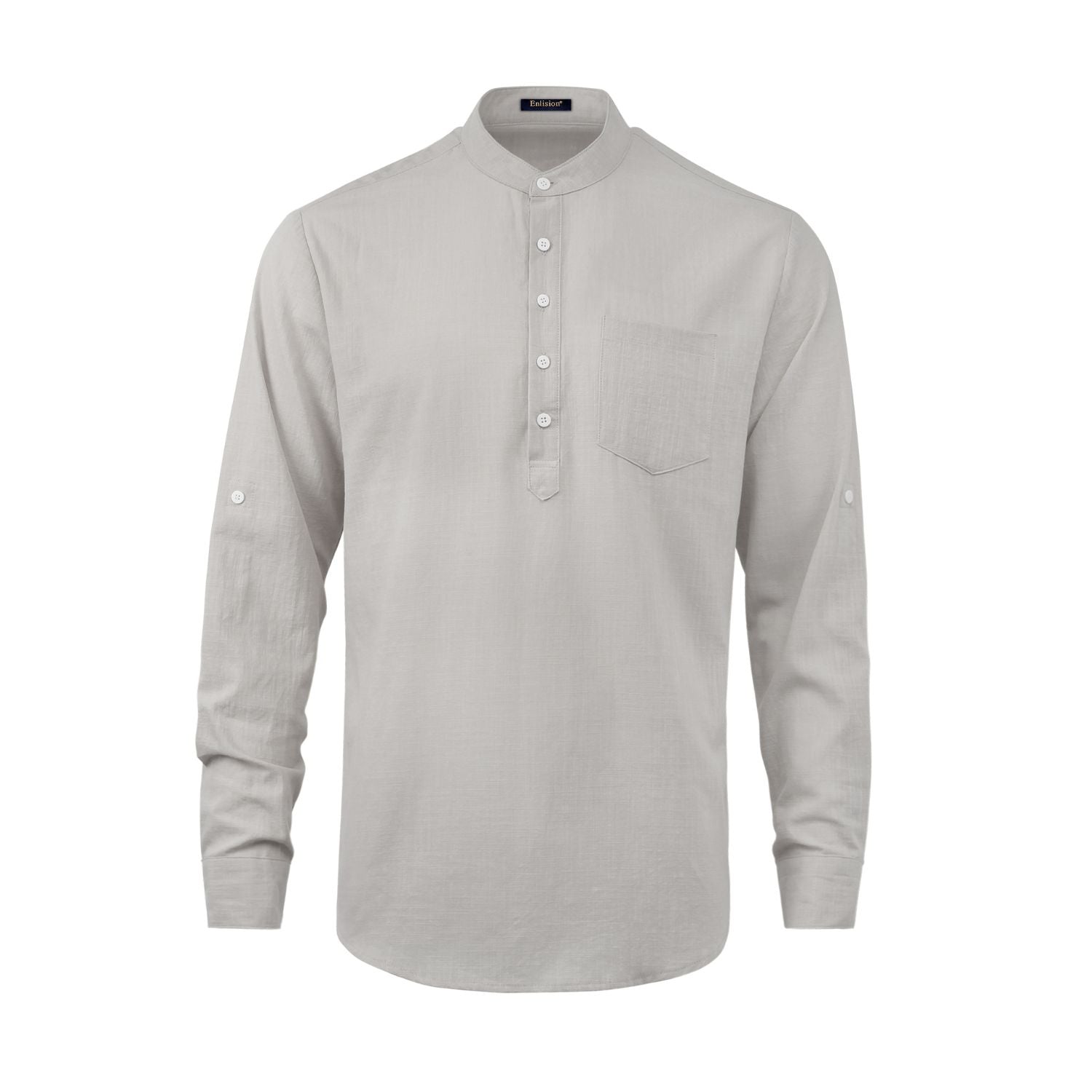 Casual Henley Shirt with Pocket - LIGHT GRAY