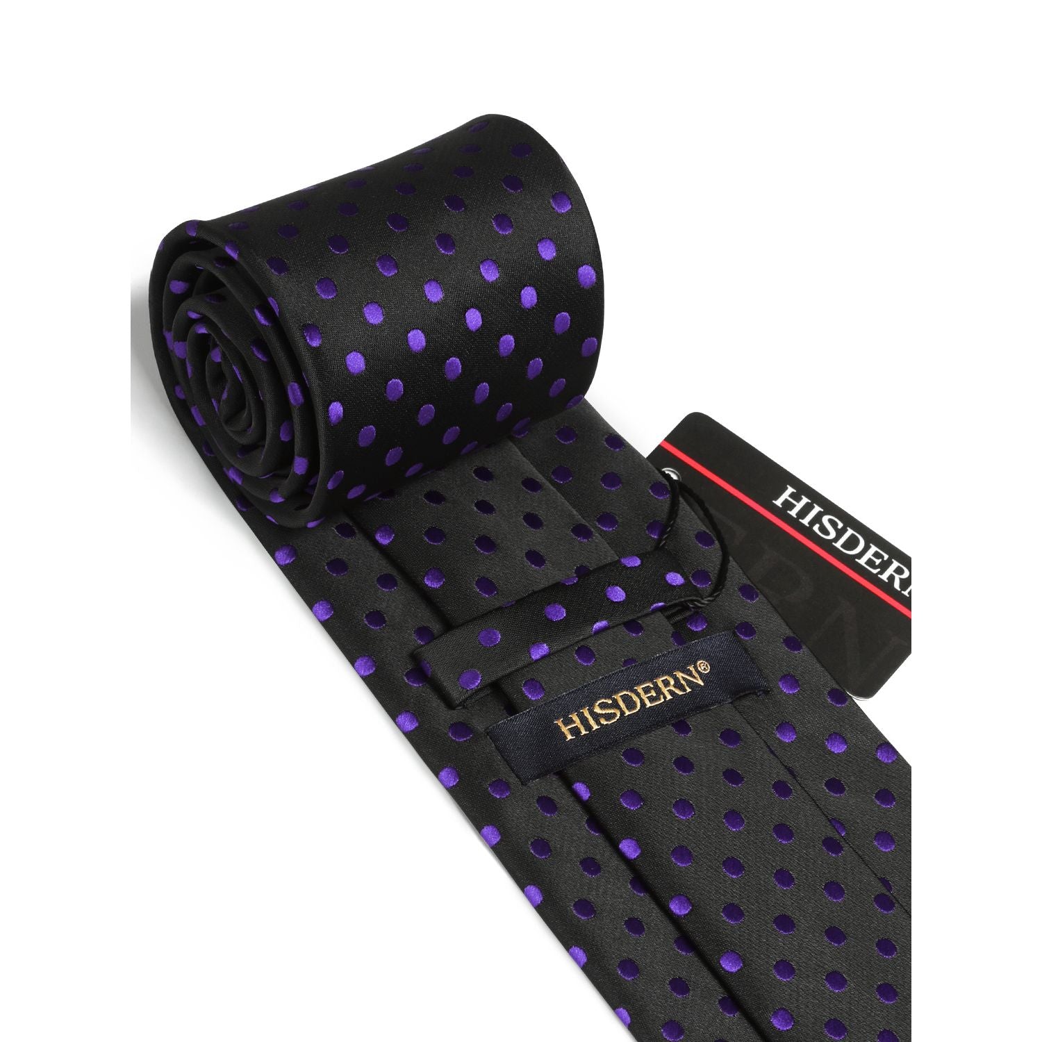 Polka Dot Tie Handkerchief Set - D2-BLACK/PURPLE