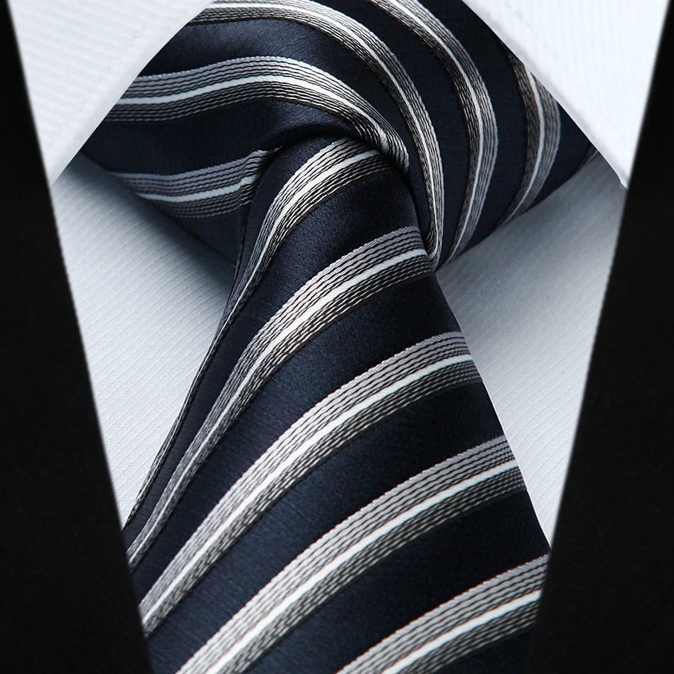 Stripe Tie Handkerchief Set - S-NAVY BLUE