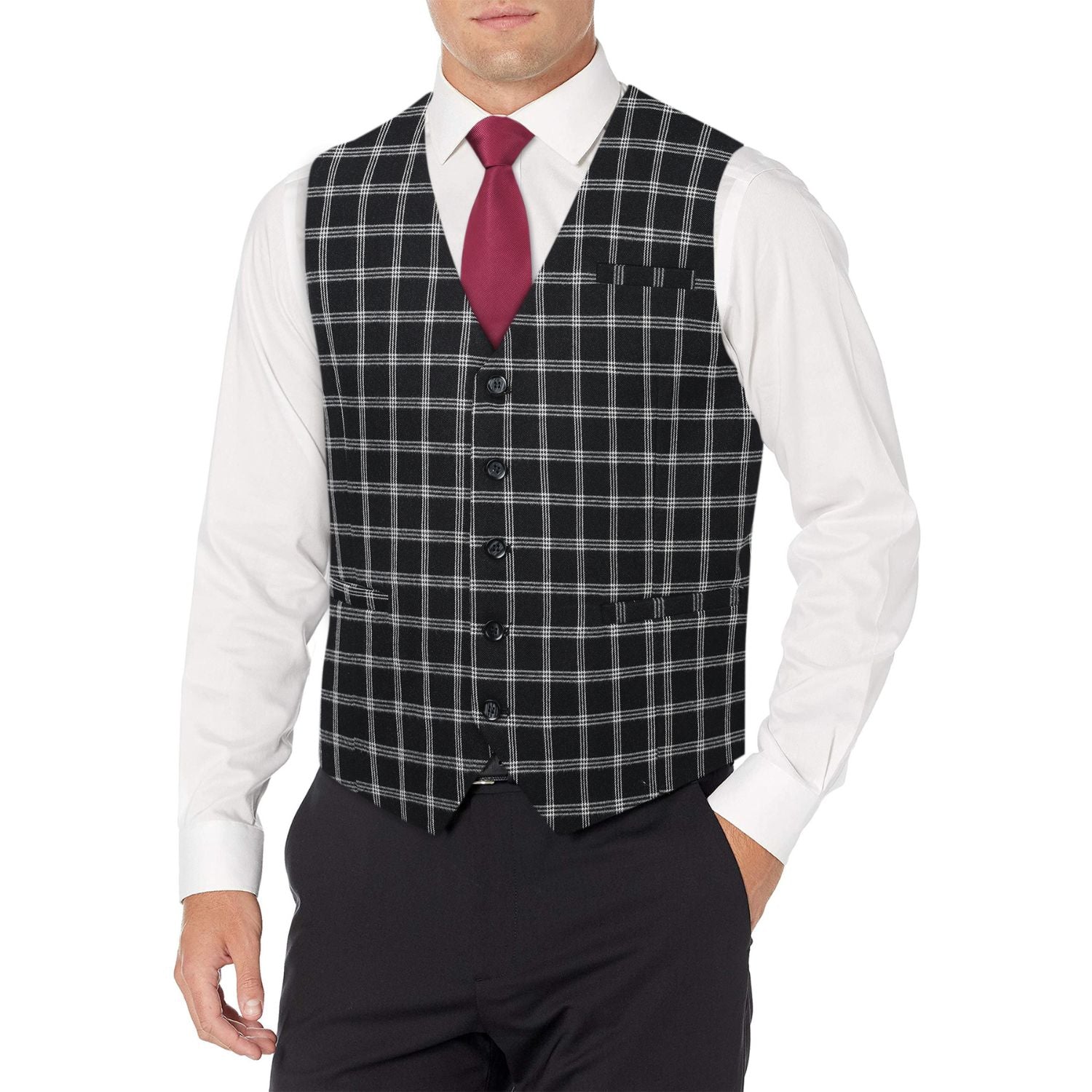 Plaid Slim Vest - A2-BLACK/WHITE