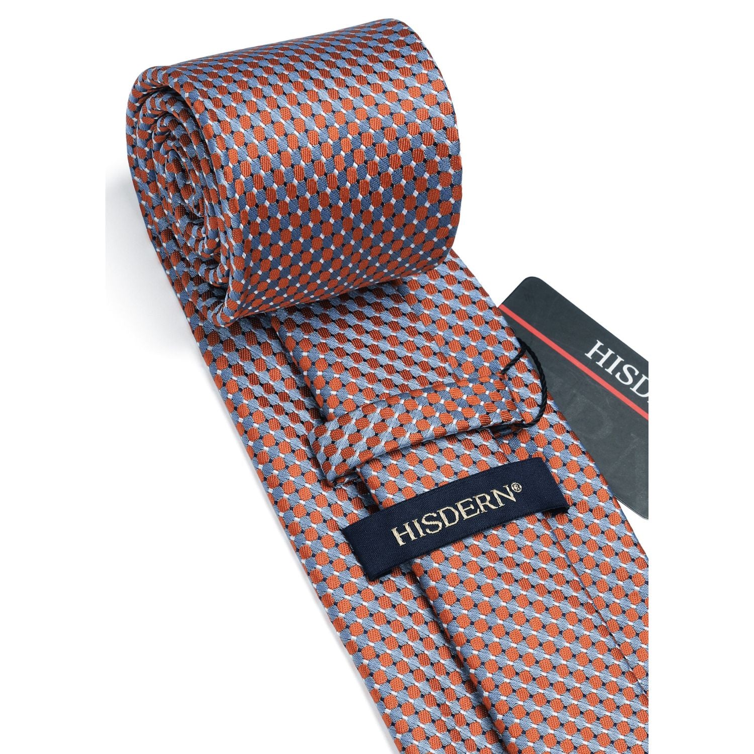 Houndstooth Tie Handkerchief Set - RED/ORANGE
