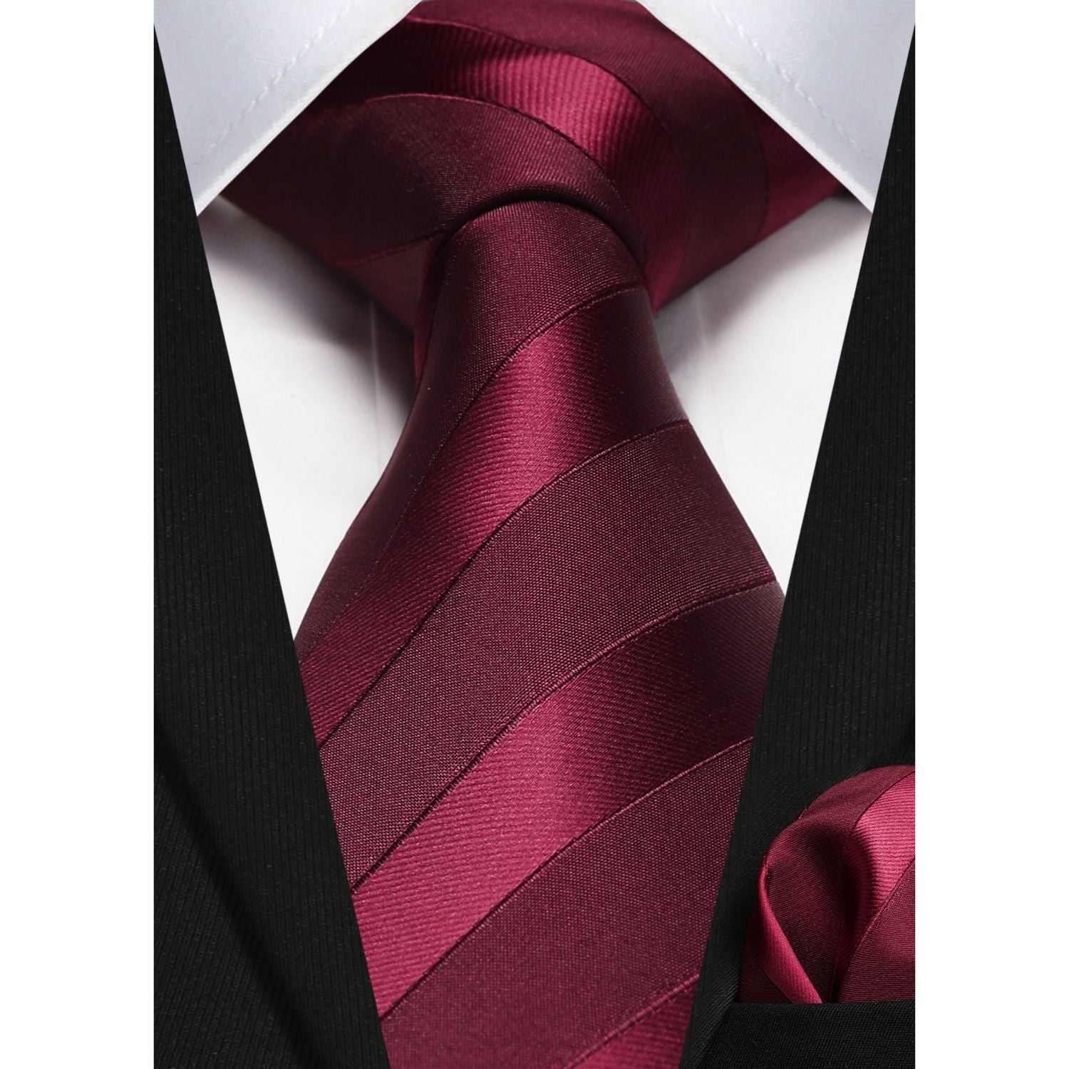 Stripe Tie Handkerchief Set - 05-RED