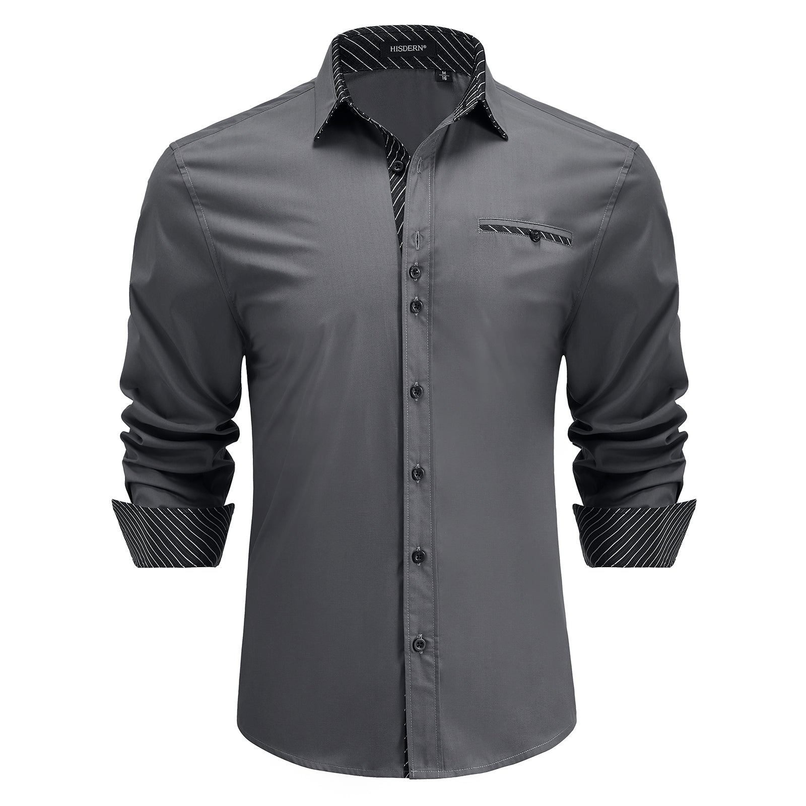 Casual Formal Shirt with Pocket - A-04 GREY/BLACK
