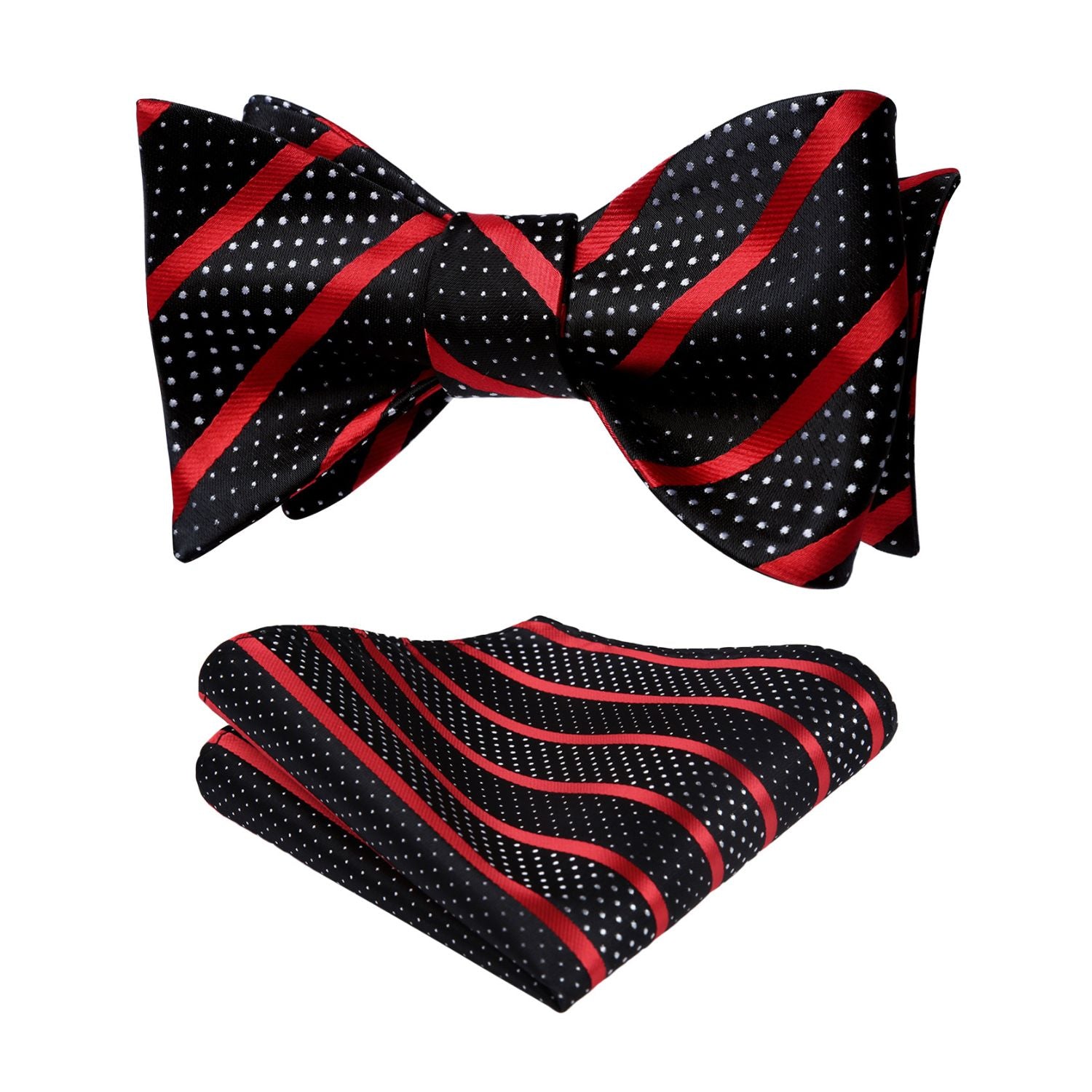 Stripe Bow Tie & Pocket Square - 02-RED/BLACK