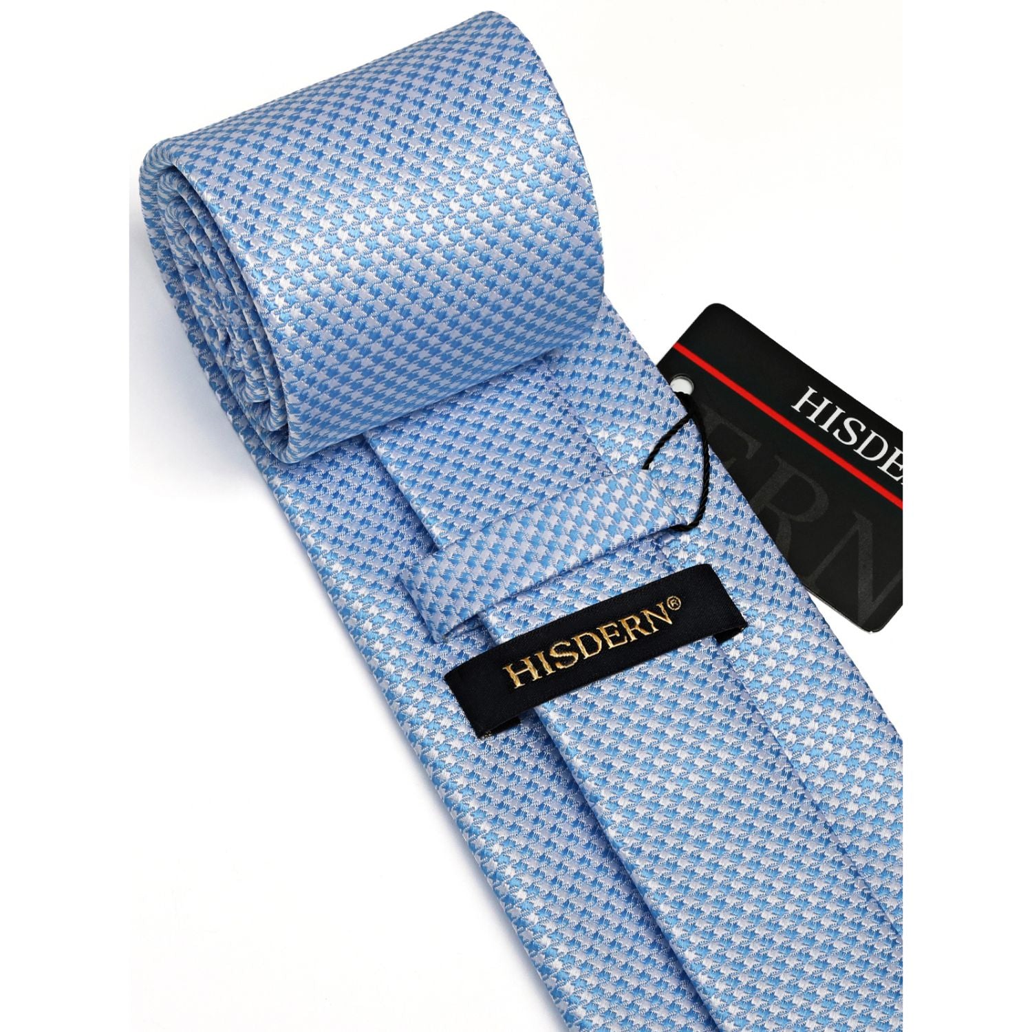 Houndstooth Tie Handkerchief Set - LIGHT BLUE
