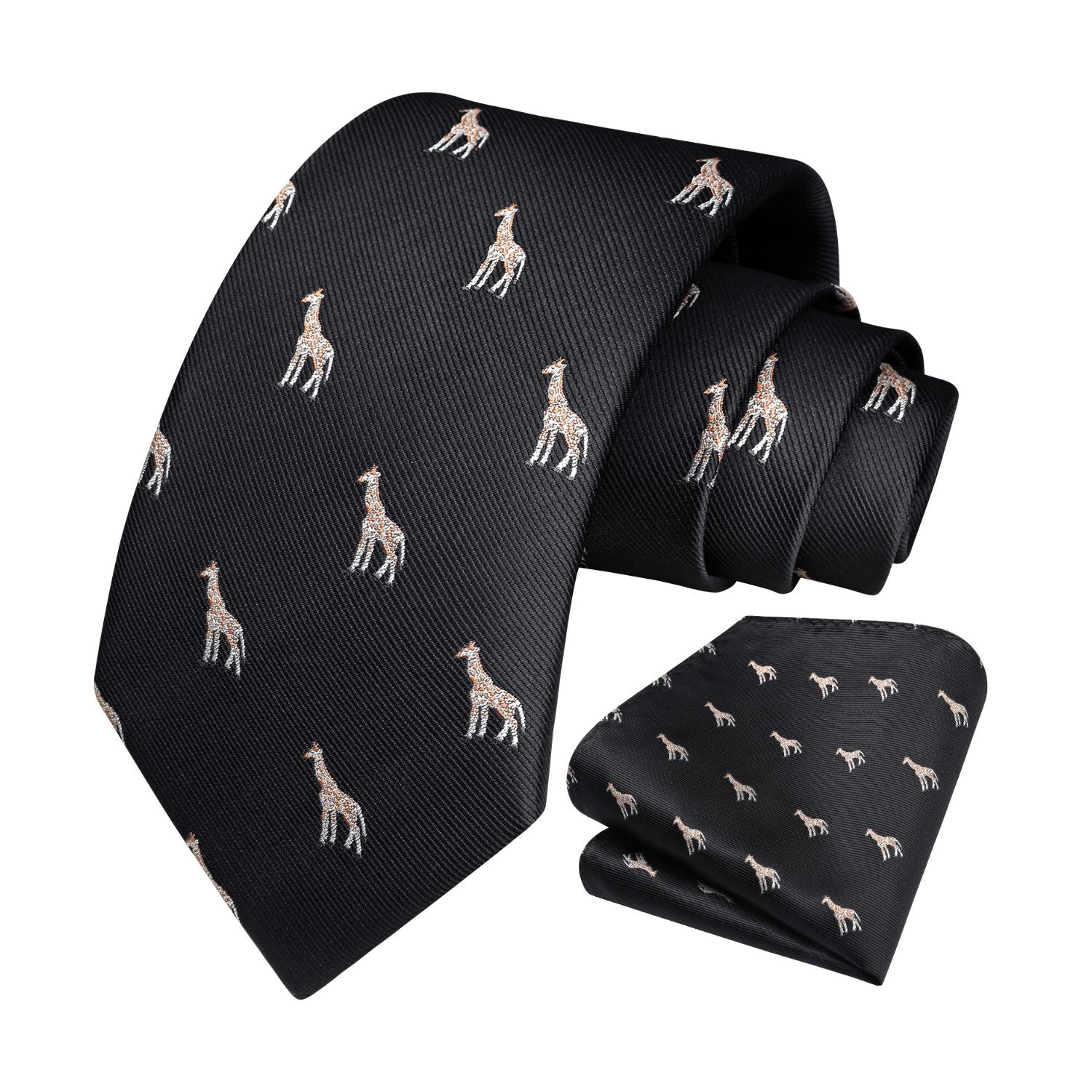 Giraffe Tie Handkerchief Set - BLACK