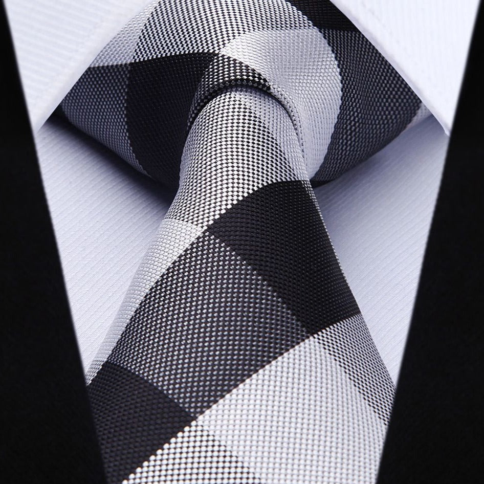 Plaid Tie Handkerchief Set - B2-BLACK