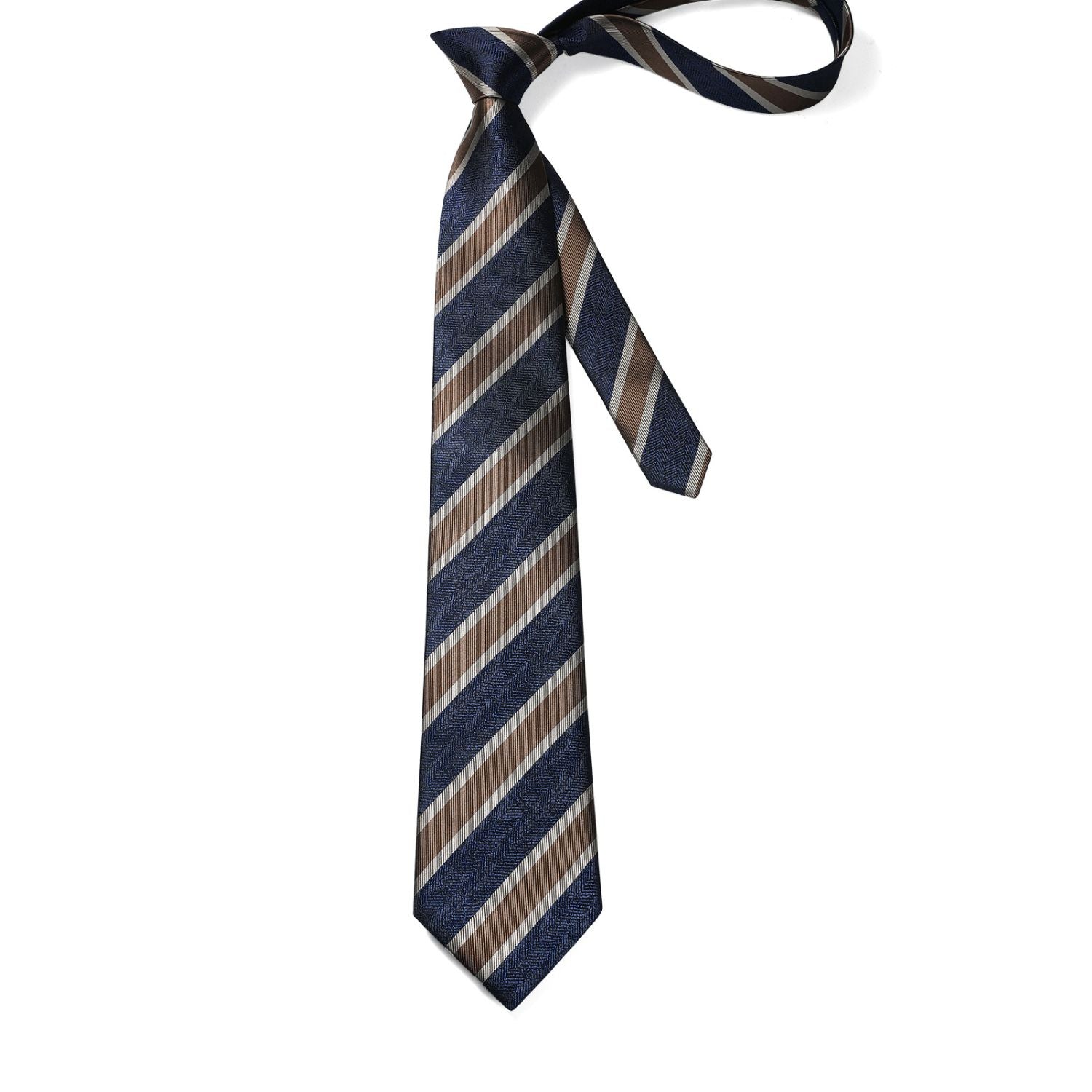 Stripe Tie Handkerchief Set - NAVY/GOLD A01