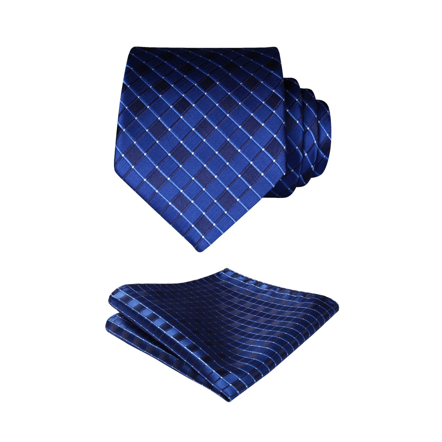 Plaid Tie Handkerchief Set - BLUE-3