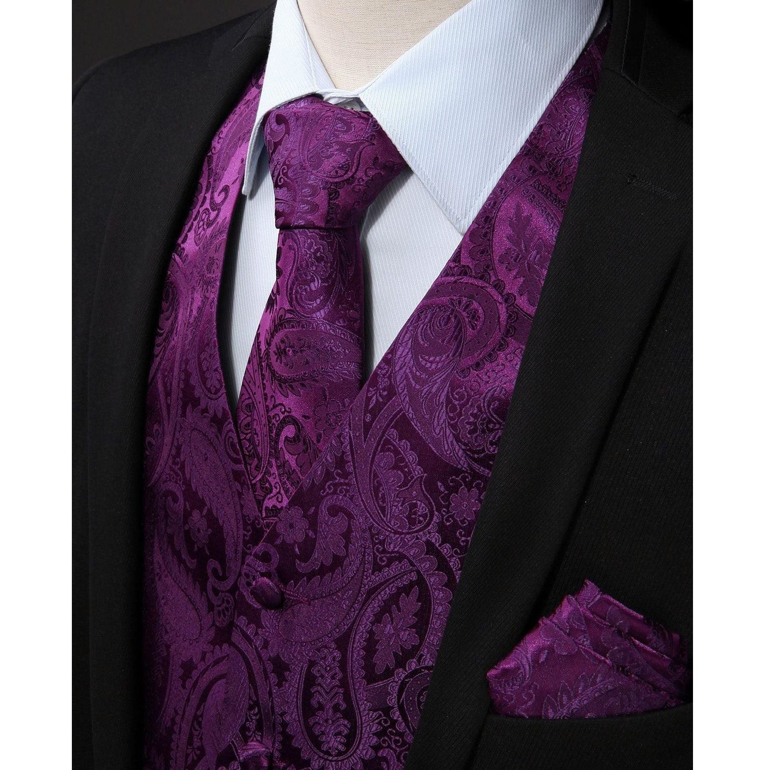 Paisley Vest Tie Handkerchief Set - PURPLE