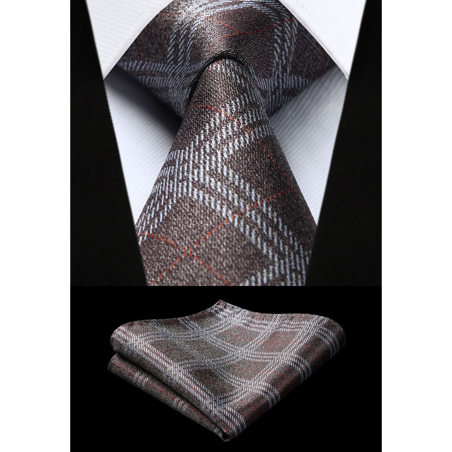 Stripe Tie Handkerchief Set - BROWN