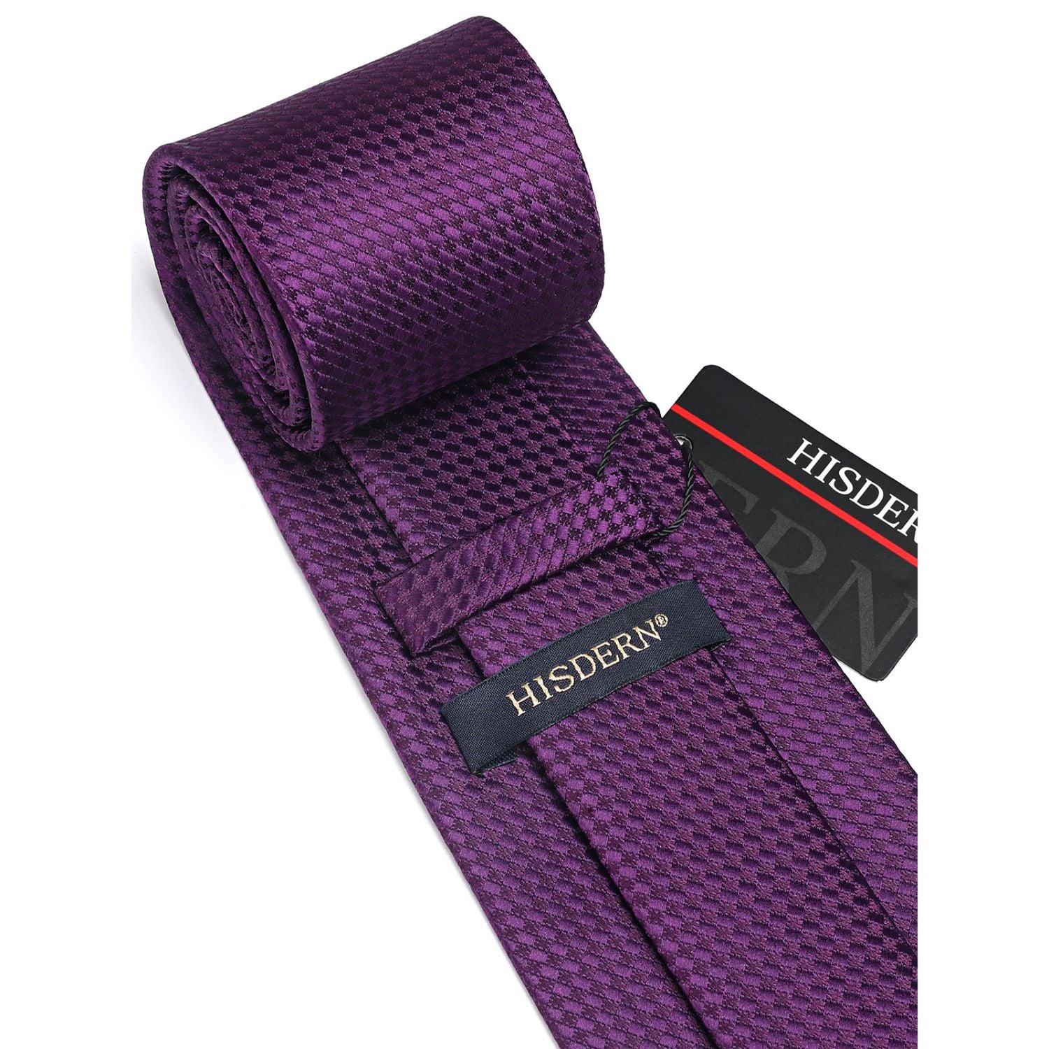 Houndstooth Tie Handkerchief Set - DARK PURPLE