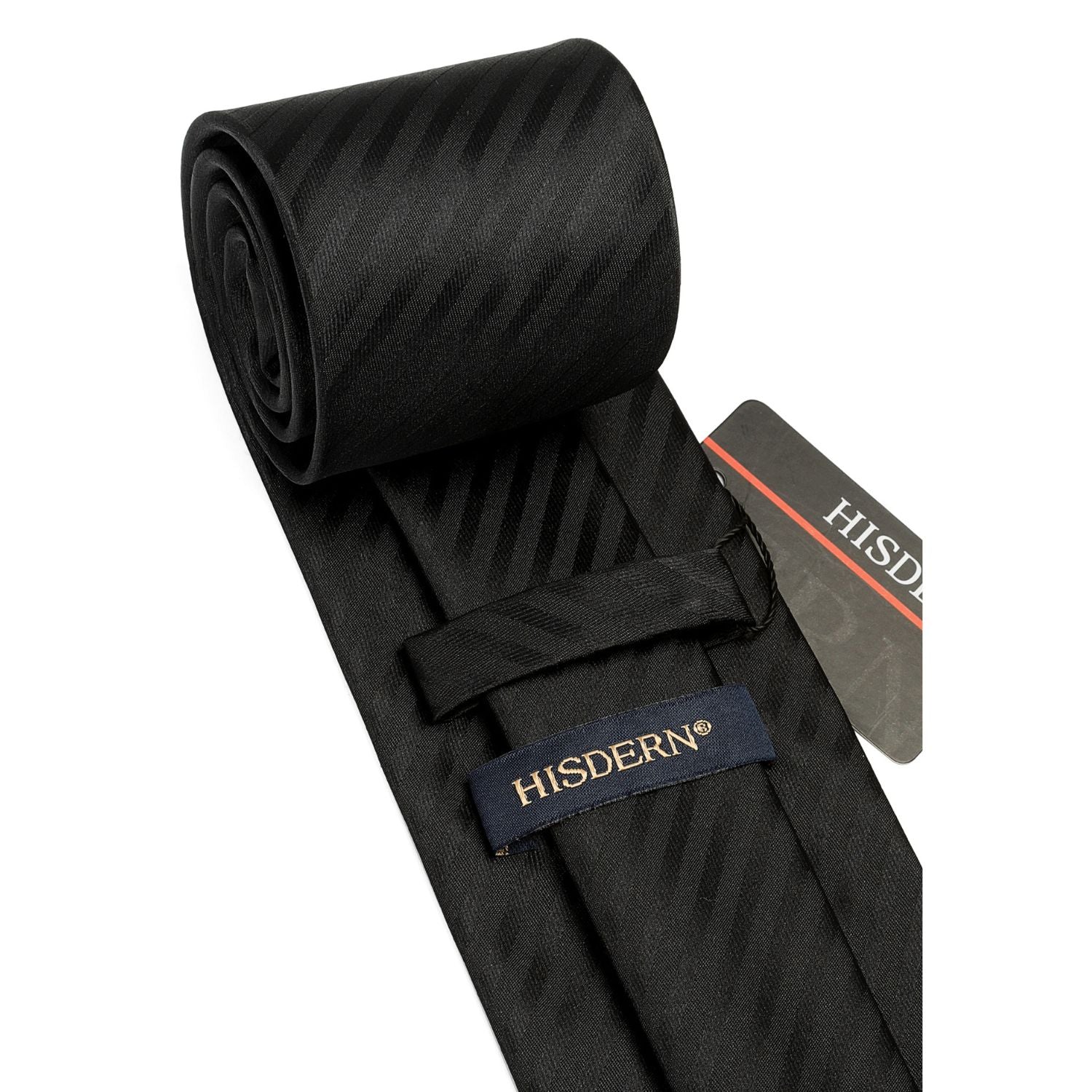 Stripe Tie Handkerchief Set - 7-BLACK