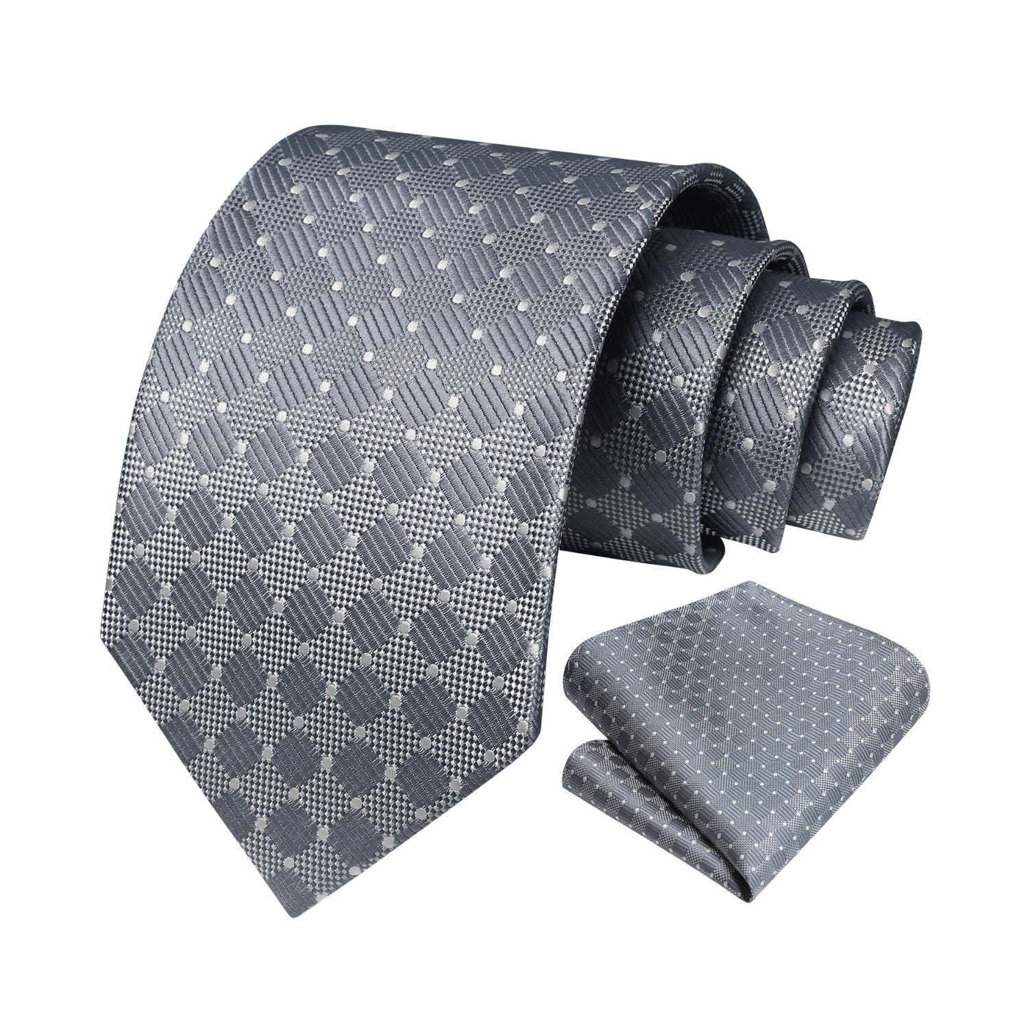 Plaid Tie Handkerchief Set - GREY