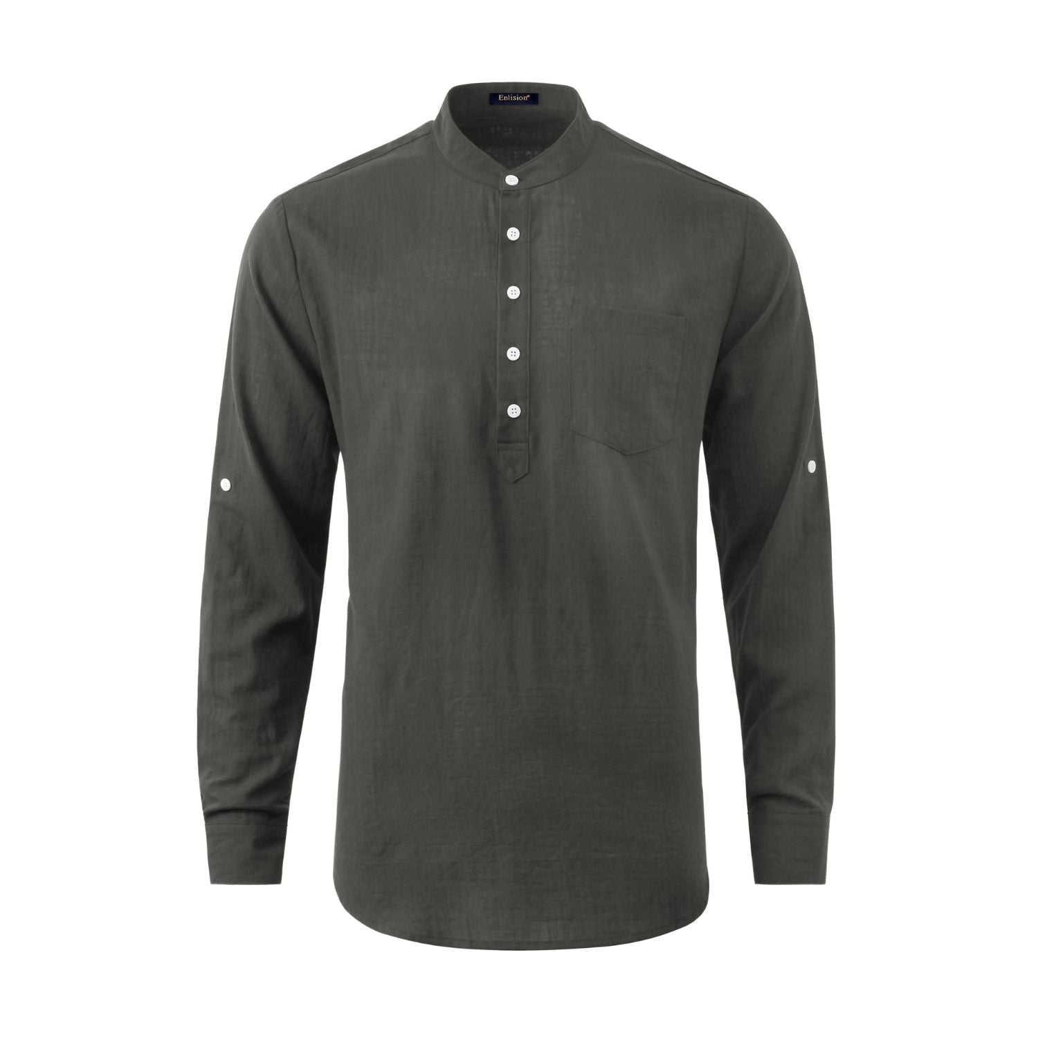 Casual Henley Shirt with Pocket - DARK GRAY