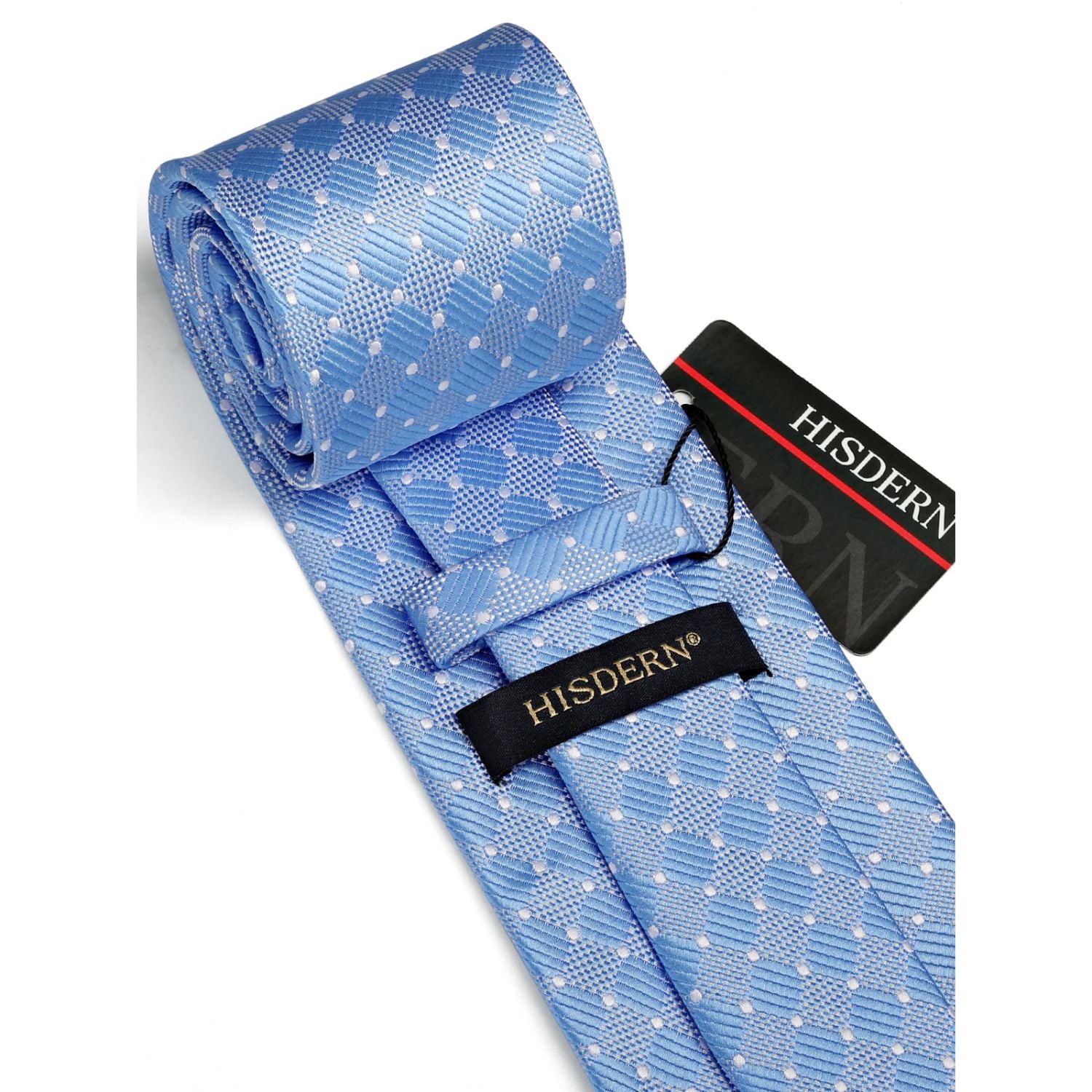 Plaid Tie Handkerchief Set - LIGHT BLUE