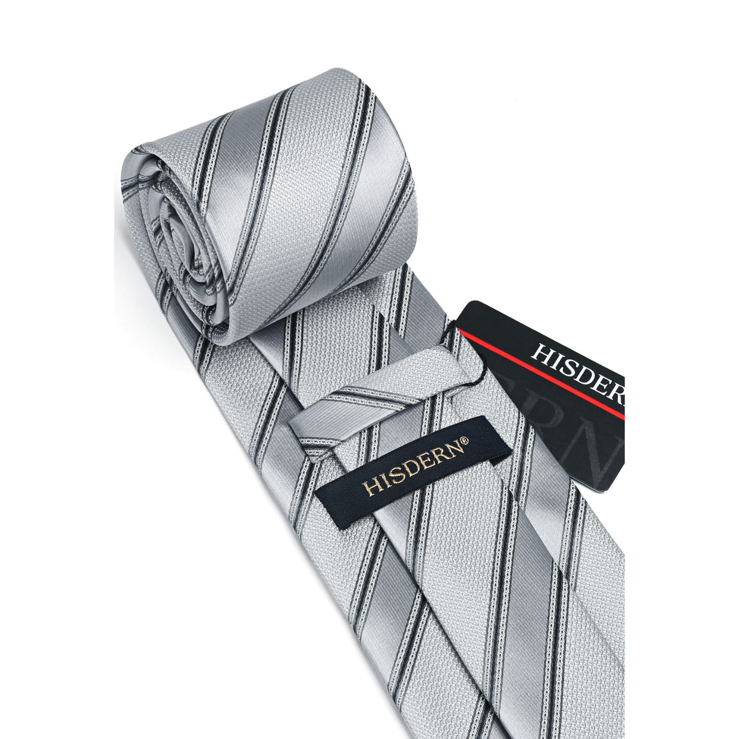 Stripe Tie Handkerchief Set - SILVER/GREY