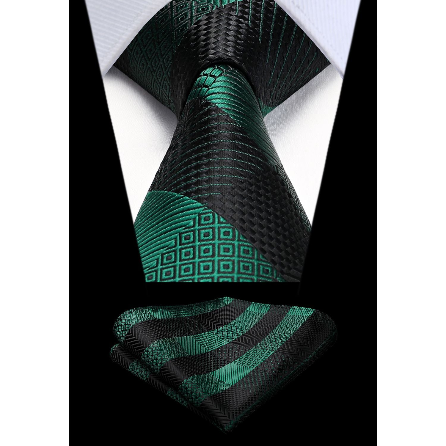 Plaid Tie Handkerchief Set - A-BLACK GREY