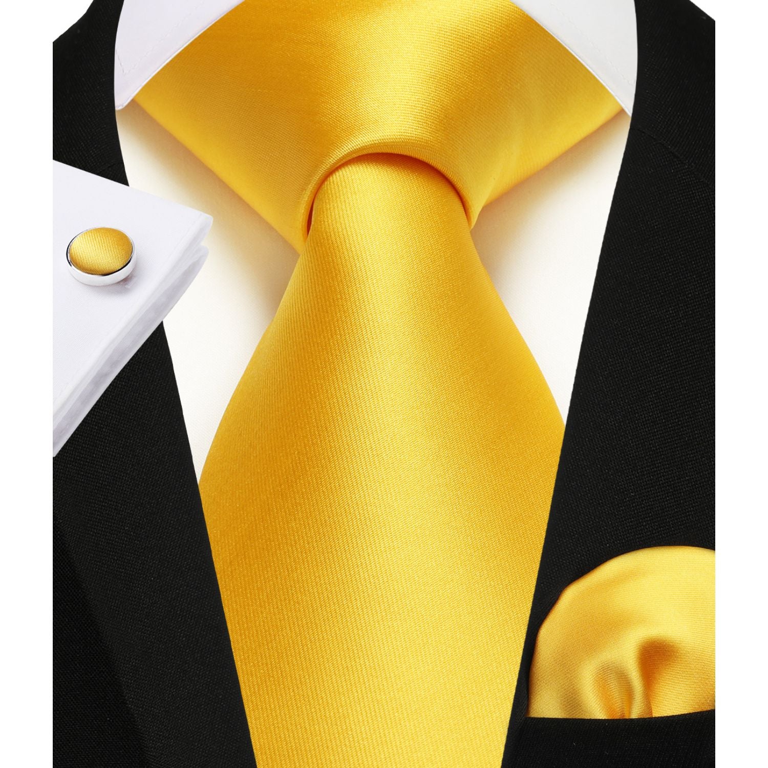 Solid Tie Handkerchief Cufflinks - J1-YELLOW