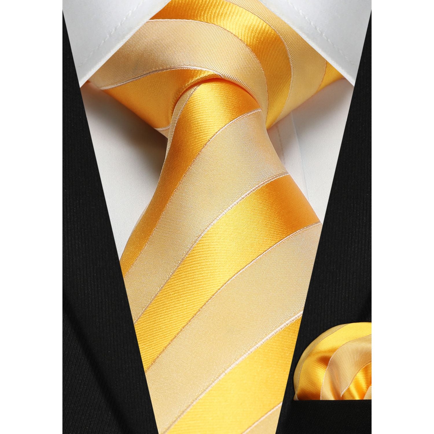 Stripe Tie Handkerchief Set - 04-YELLOW