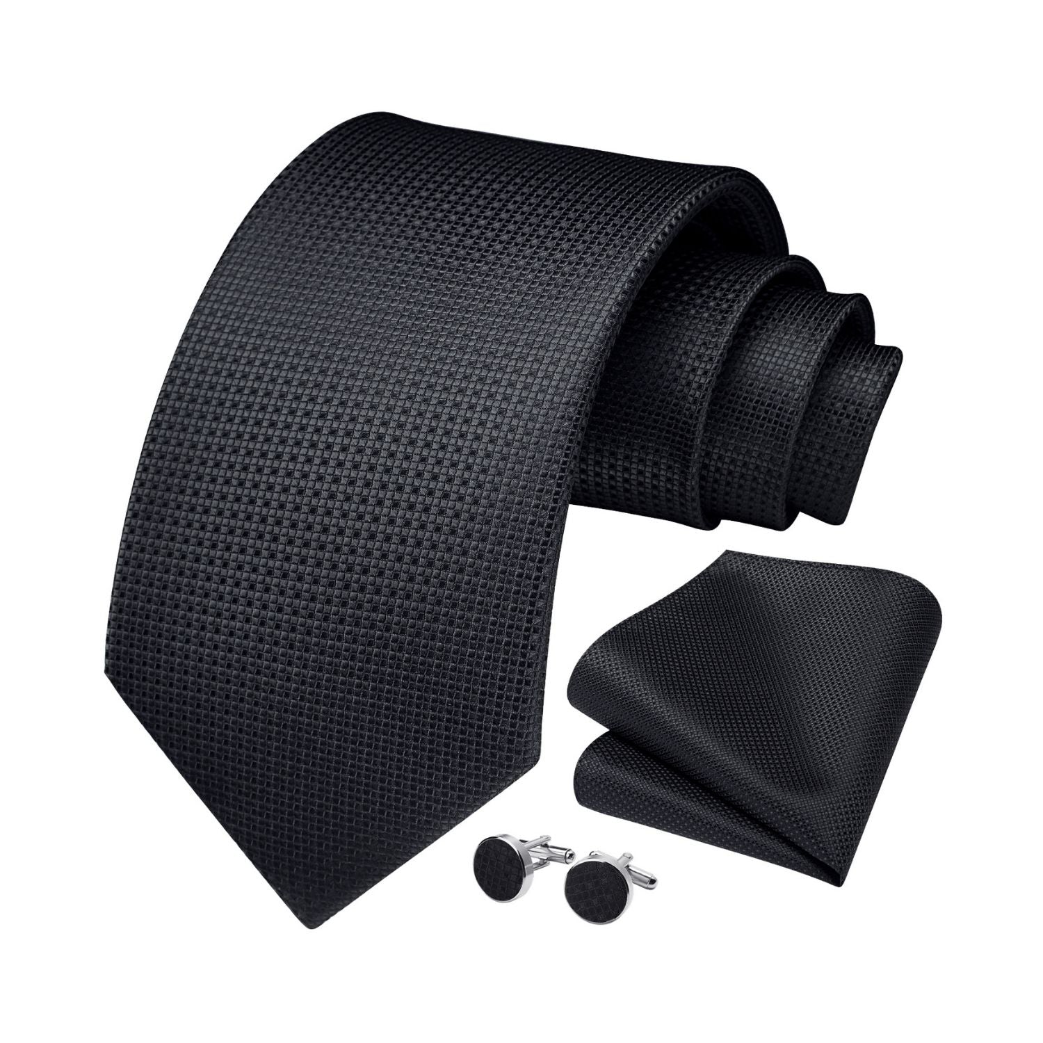 Plaid Tie Handkerchief Cufflinks - BLACK