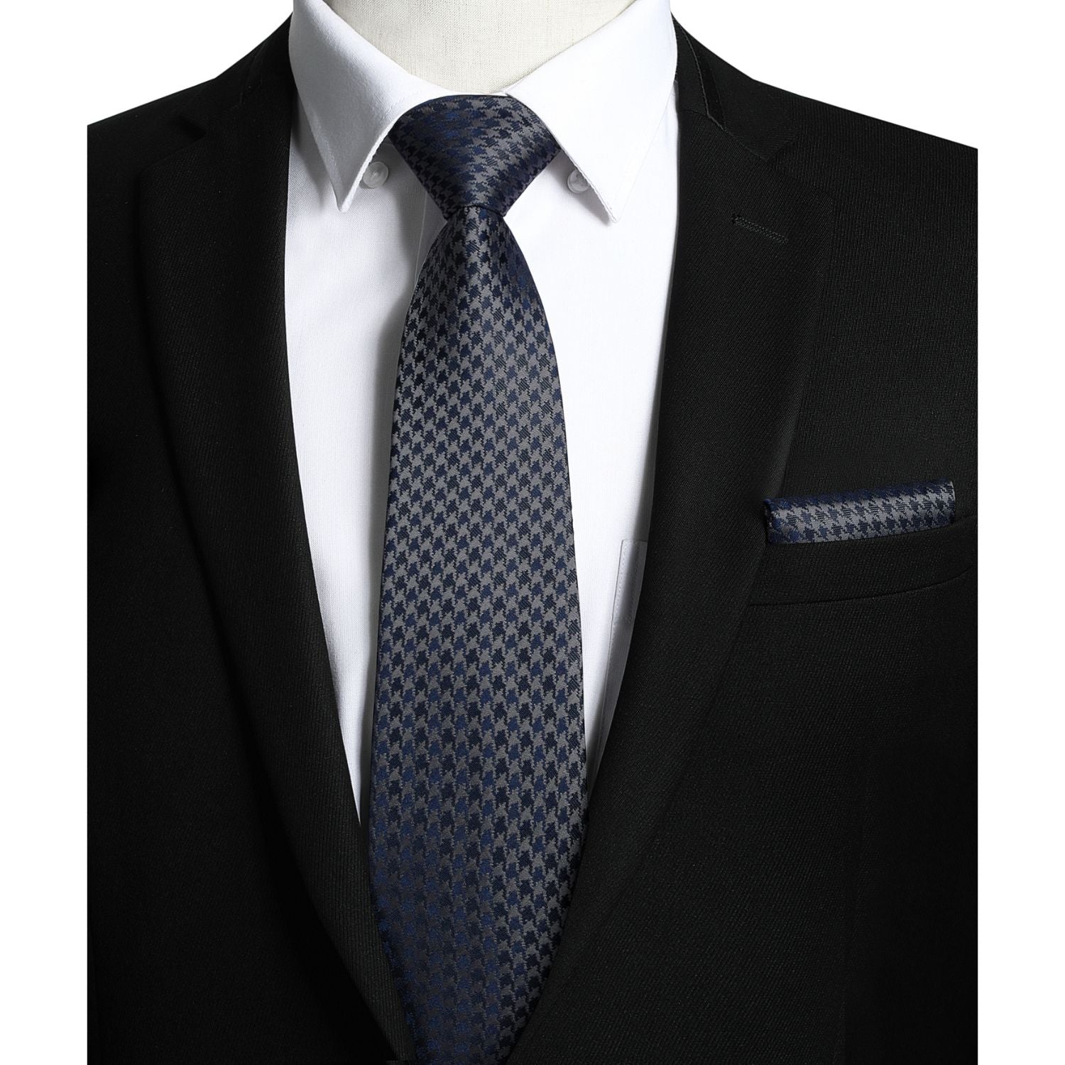 Stripe Tie Handkerchief Set - C-04 GREY/NAVY BLUE