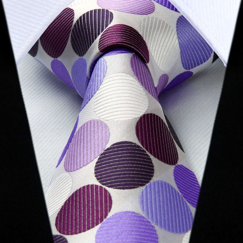 Polka Dot Tie Handkerchief Set - E-PURPLE/WHITE