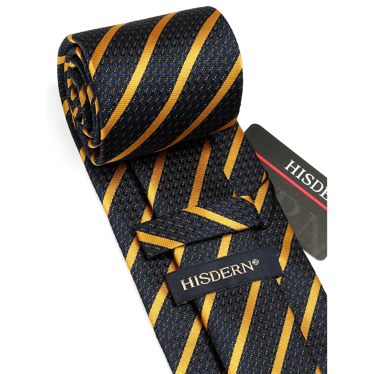 Stripe Tie Handkerchief Set - 13-NAVY BLUE/YELLOW
