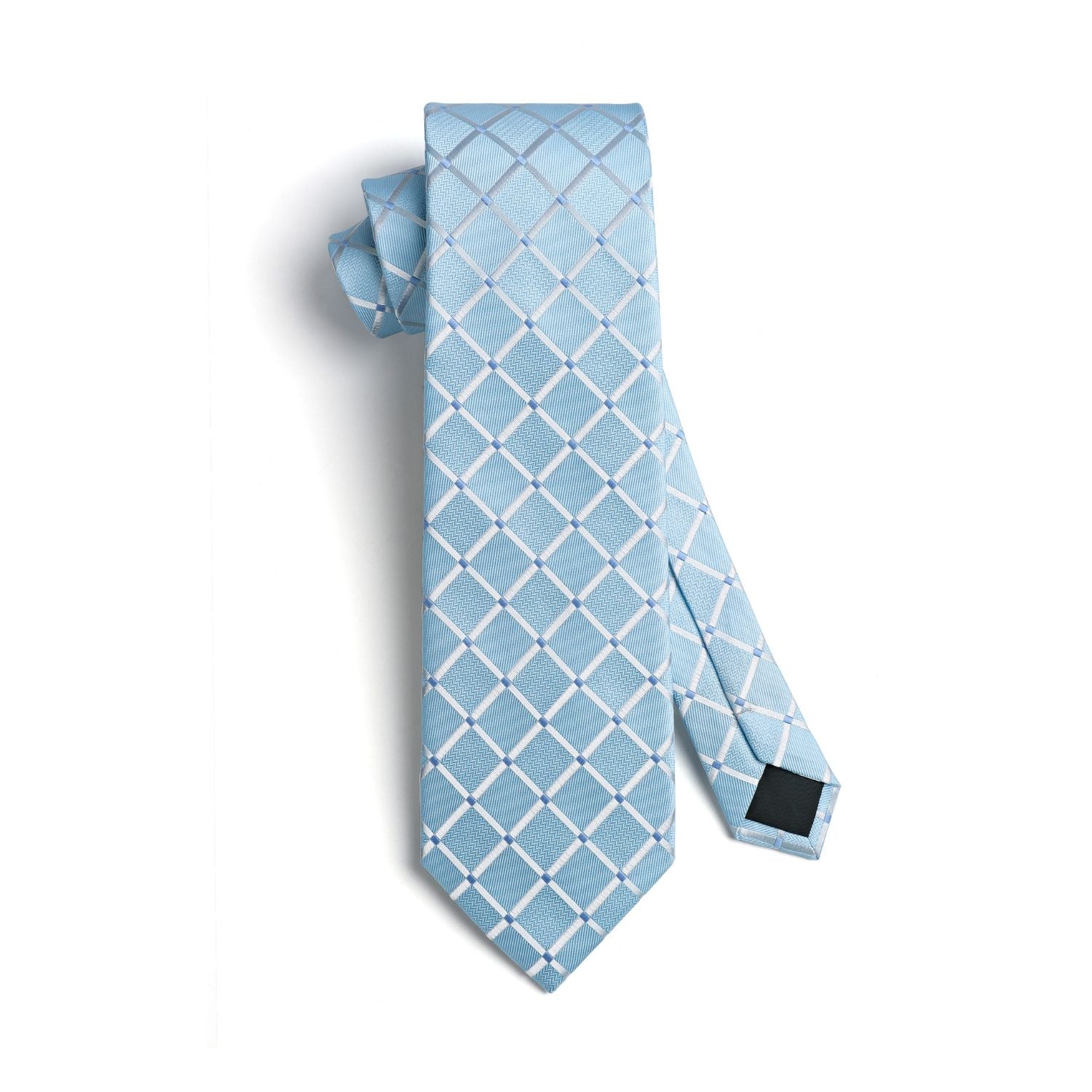 Plaid Tie Handkerchief Cufflinks Clip - BABY BLUE