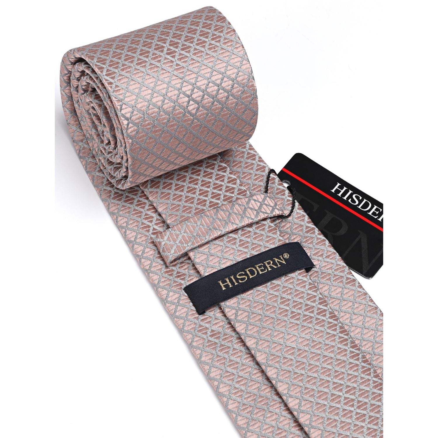 Plaid Tie Handkerchief Set - C10-PINK