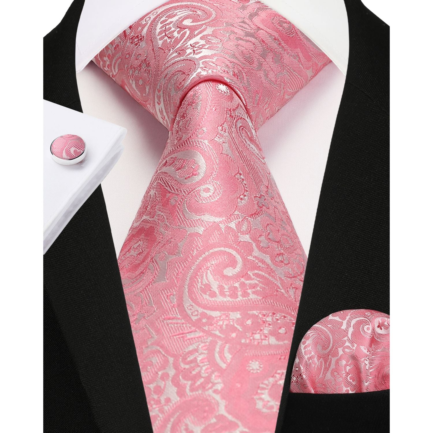 Paisley Tie Handkerchief Cufflinks - B-PINK
