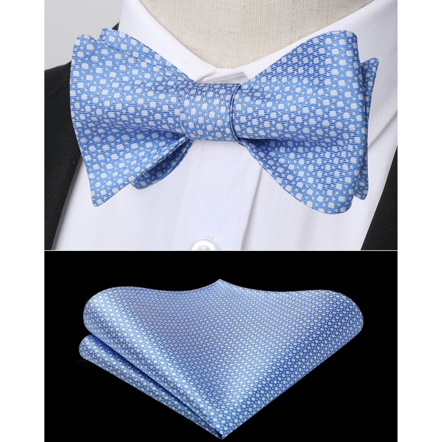 Houndstooth Bow Tie & Pocket Square - BABY BLUE