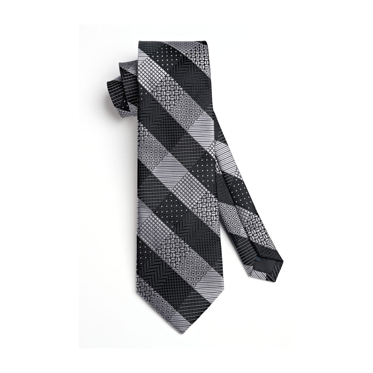 Plaid Tie Handkerchief Set - A-BLACK GREY