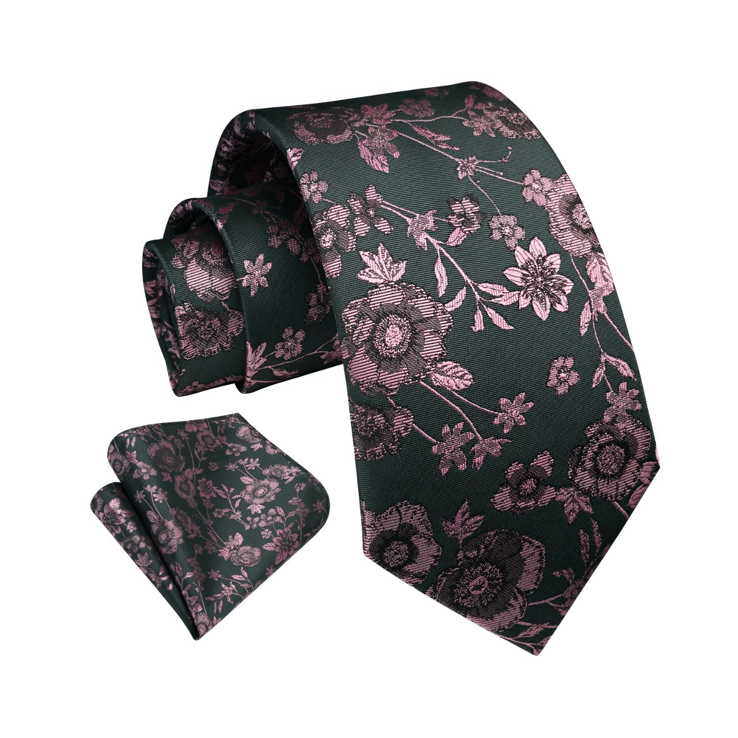 Floral Tie Handkerchief Set - 33PINK/BLACK