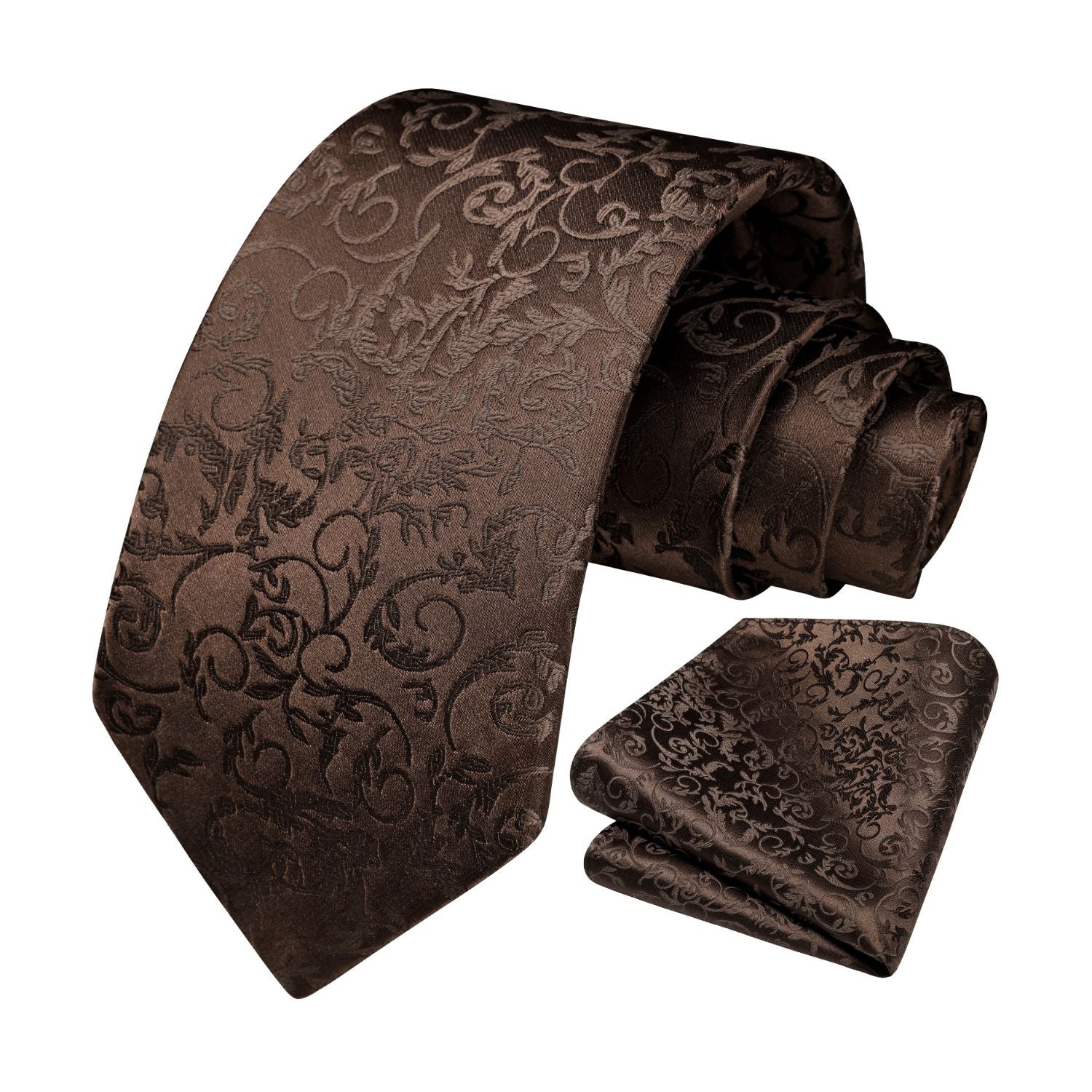 Floral Tie Handkerchief Set - L2-BROWN