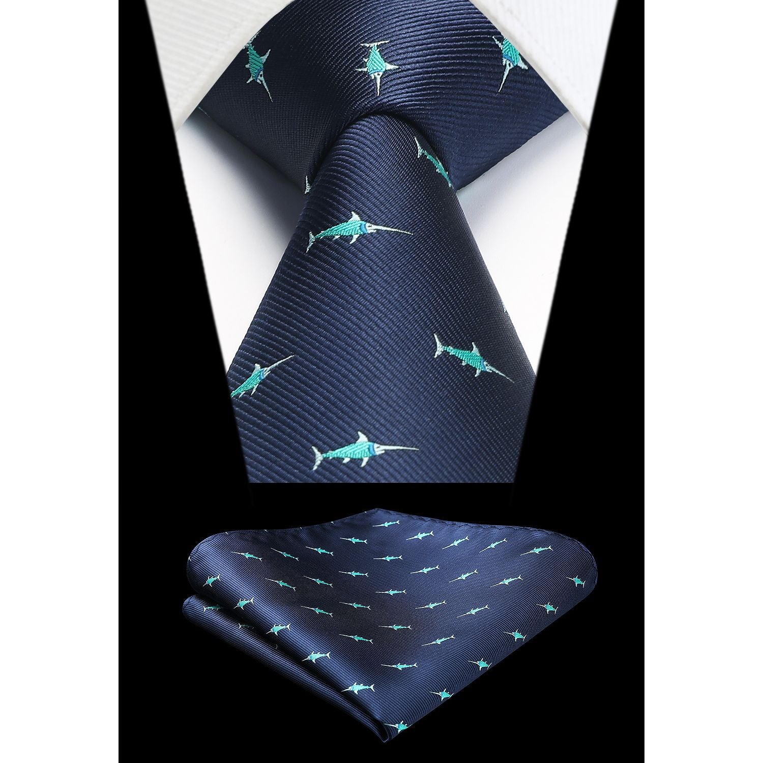 Swordfish Tie Handkerchief Set - NAVY BLUE