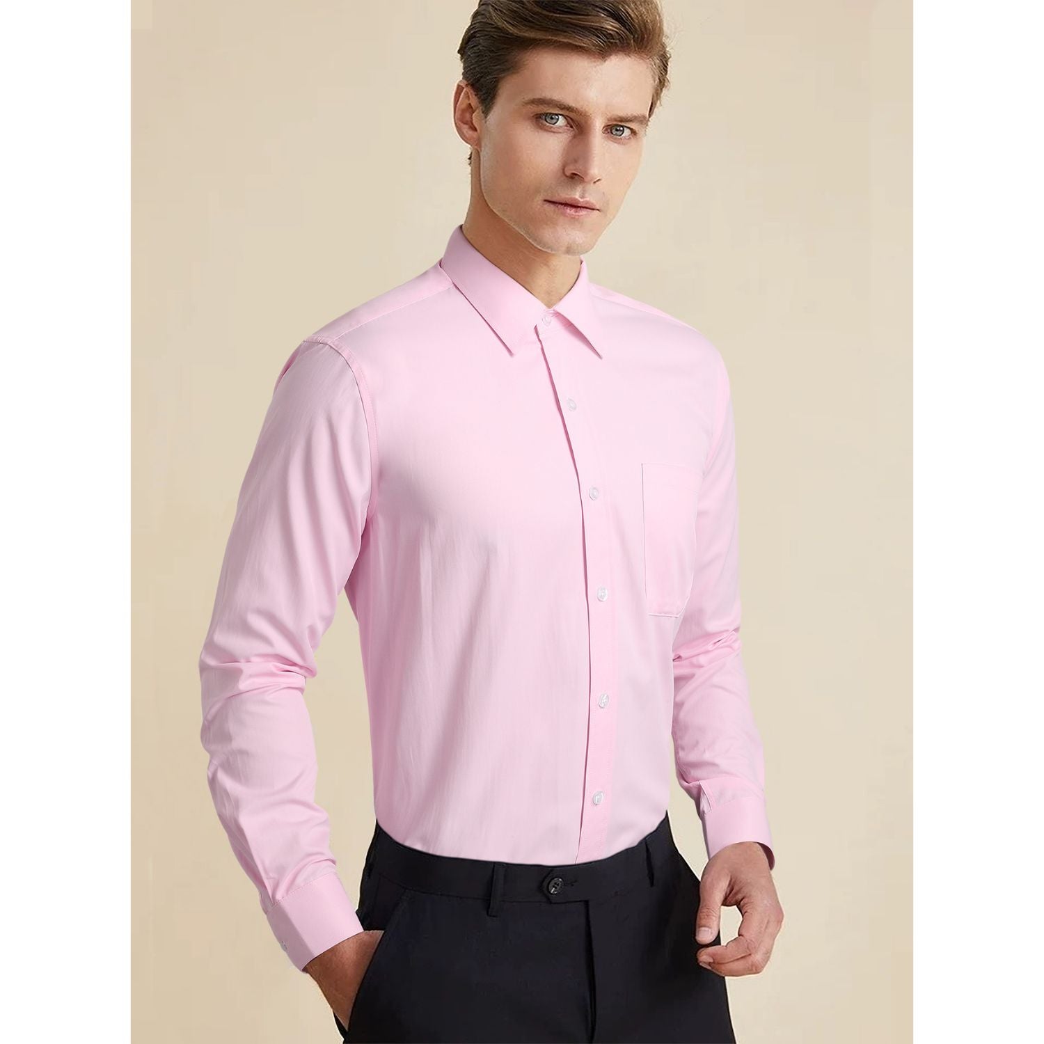 Men's Shirt with Tie Handkerchief Set - 05-PINK/FLORAL