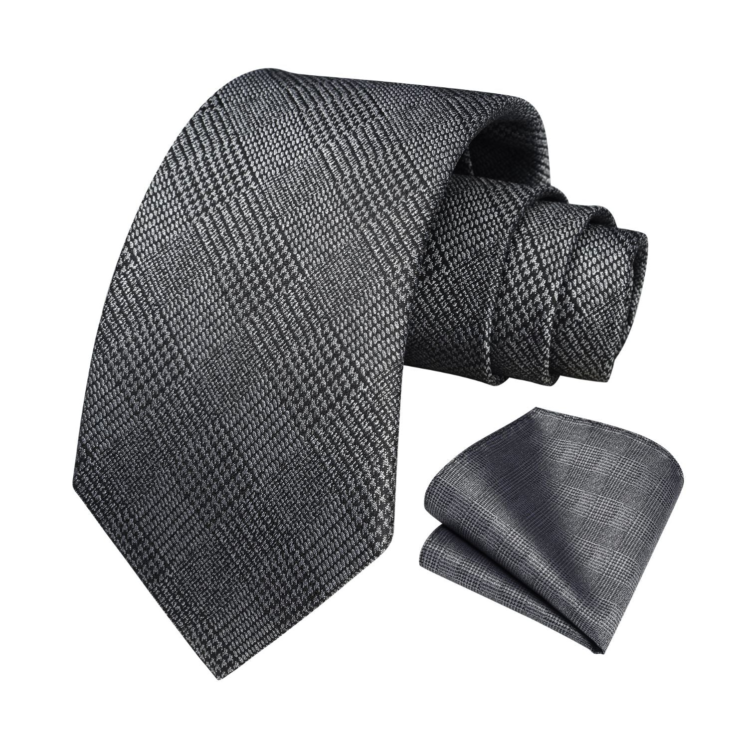 Plaid Tie Handkerchief Set - GREY