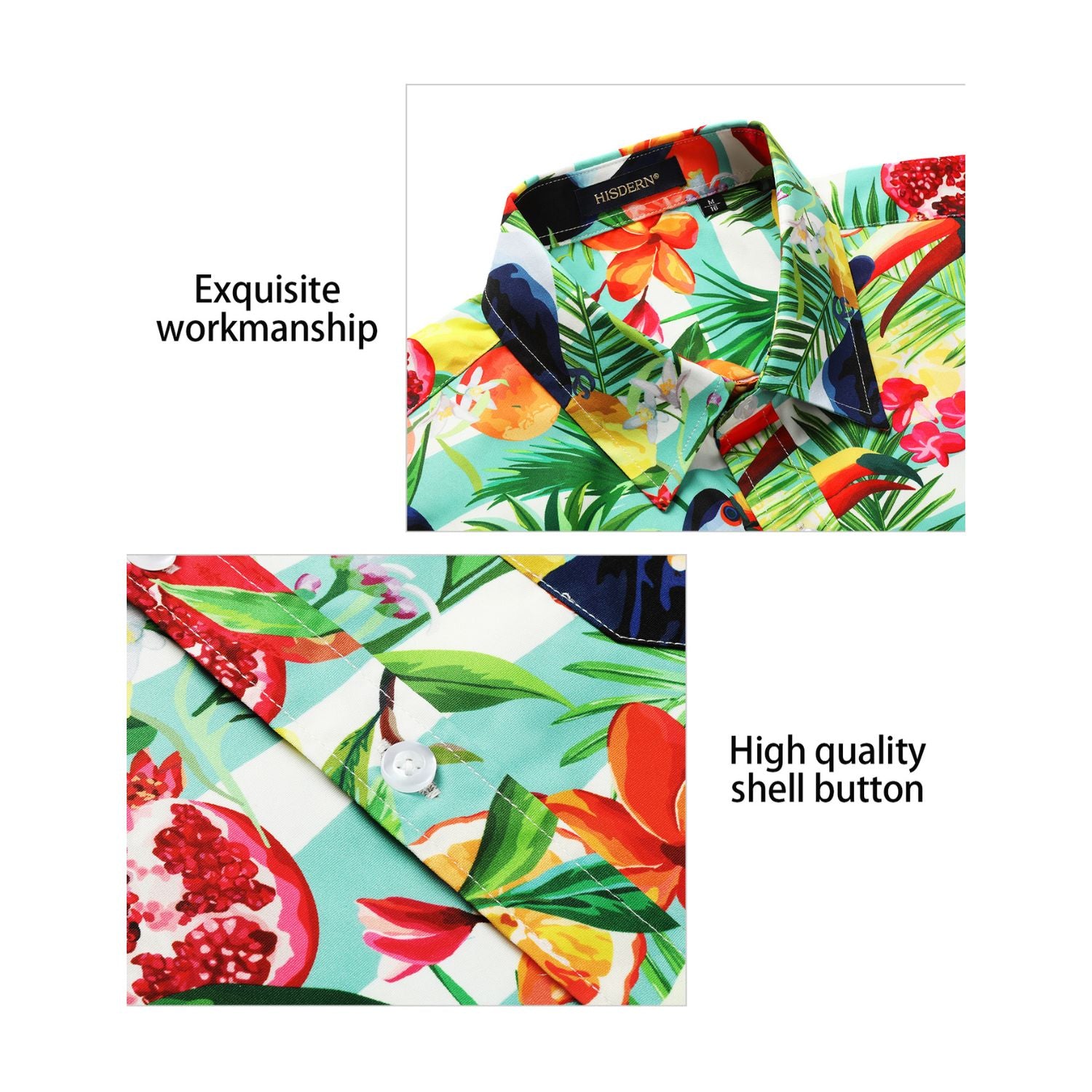 Hawaiian Tropical Shirts with Pocket - AQUA/RED