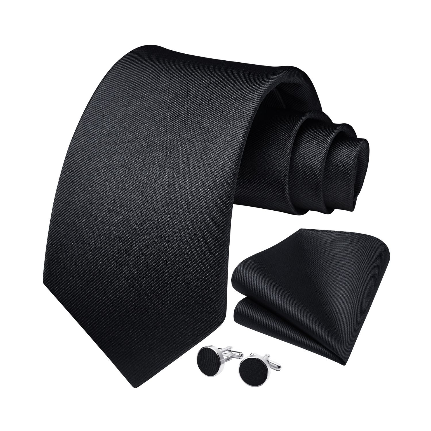 Solid Tie Handkerchief Cufflinks - BLACK