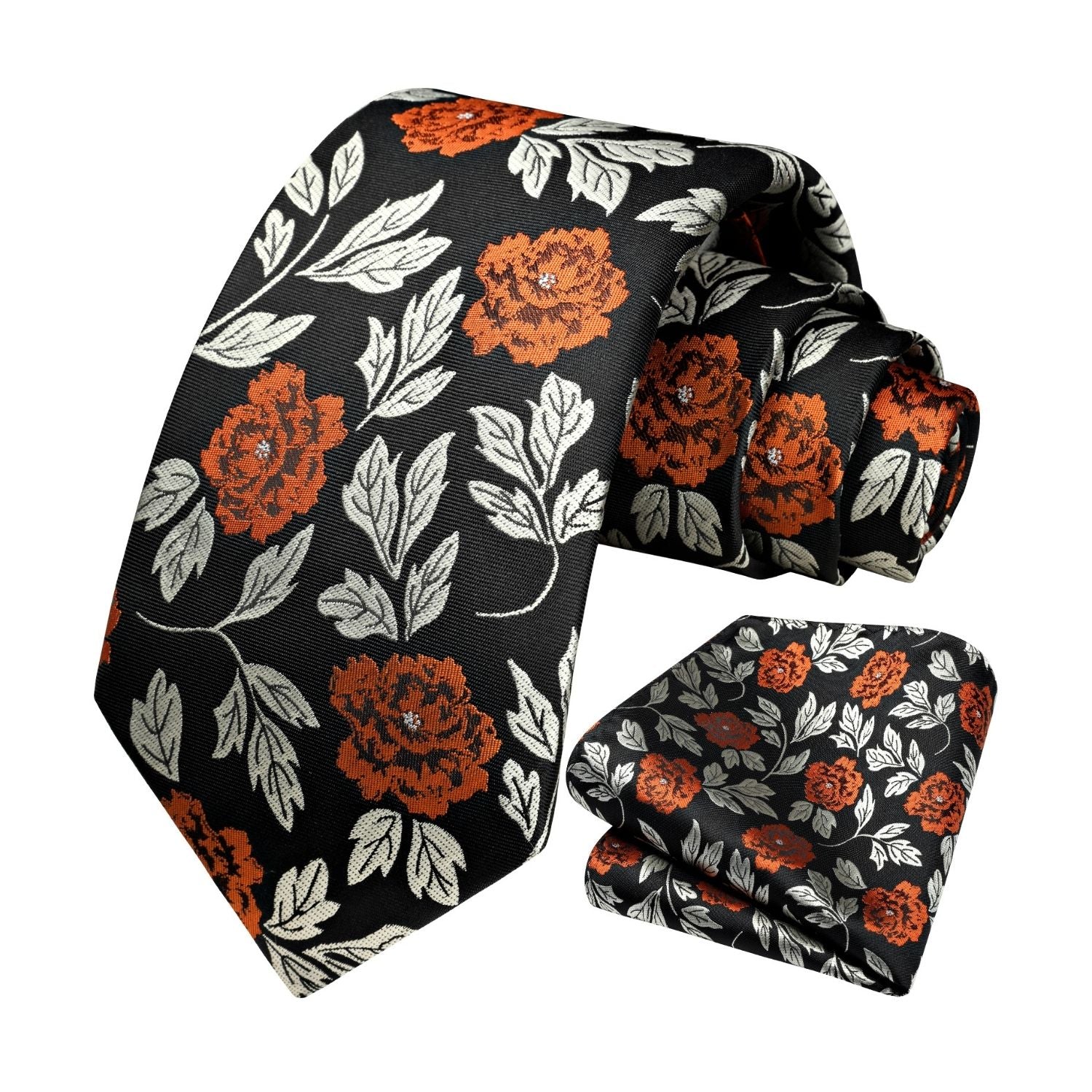 Floral Tie Handkerchief Set - BROWN FLORAL-7