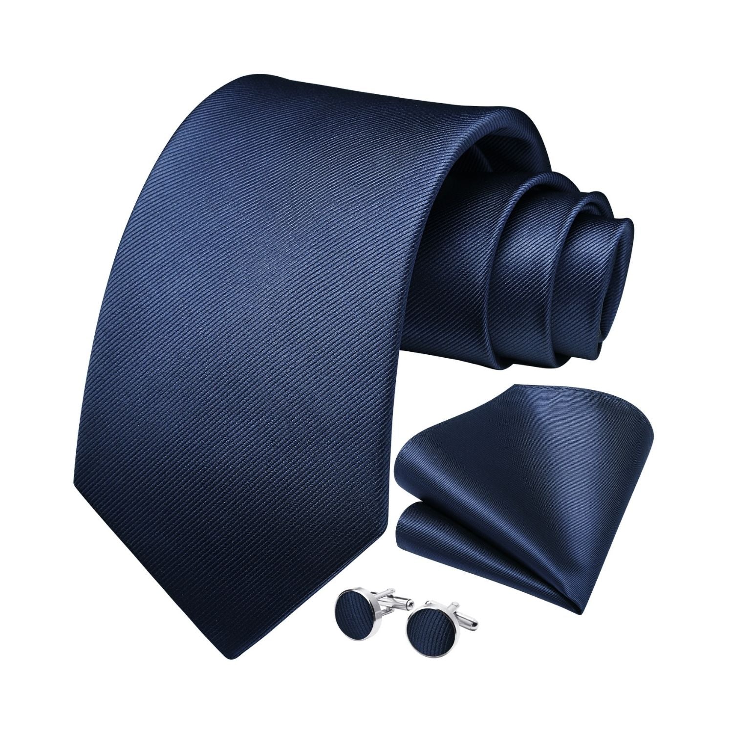 Solid Tie Handkerchief Cufflinks - NAVY BLUE