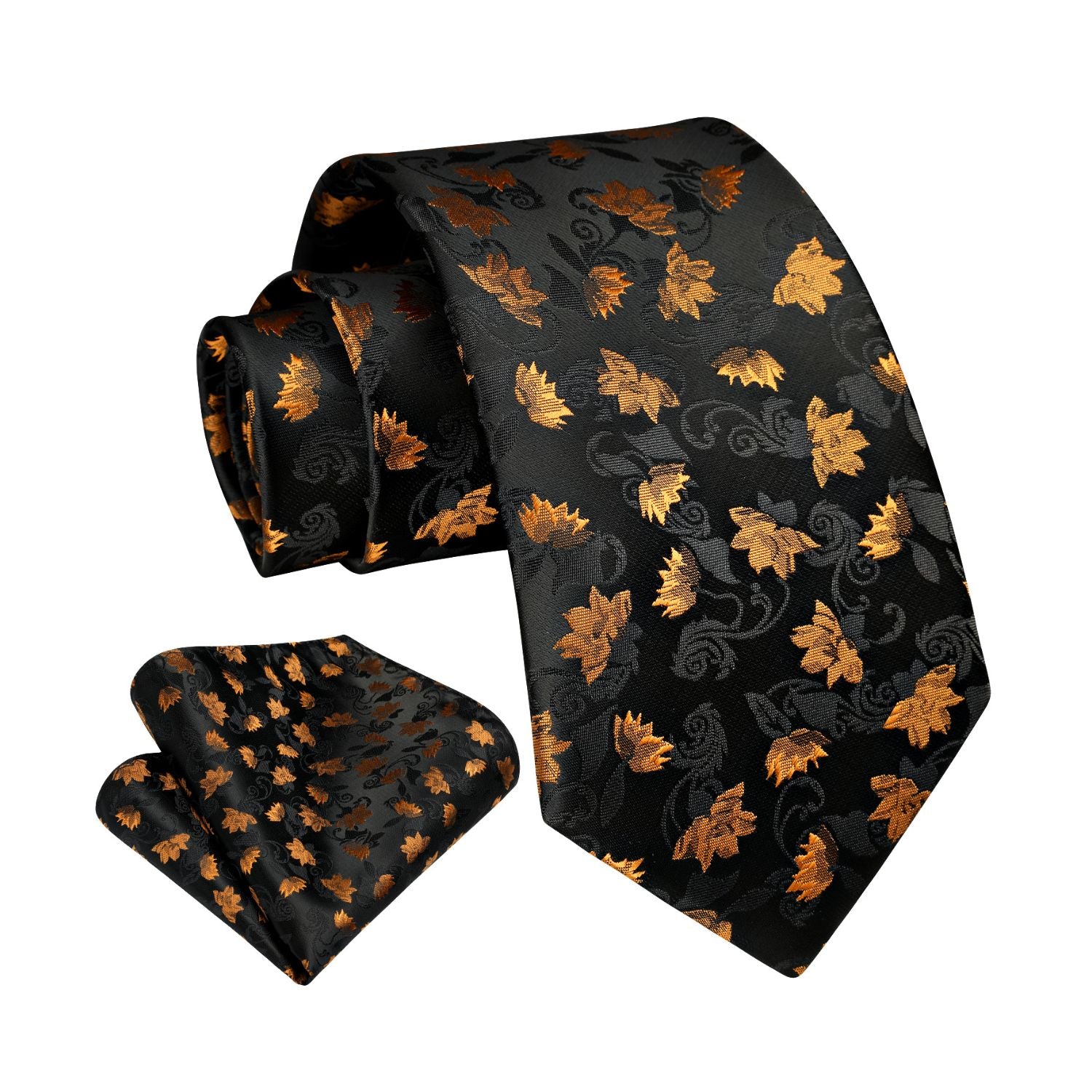 Floral Tie Handkerchief Set - 04 GOLD/BLACK