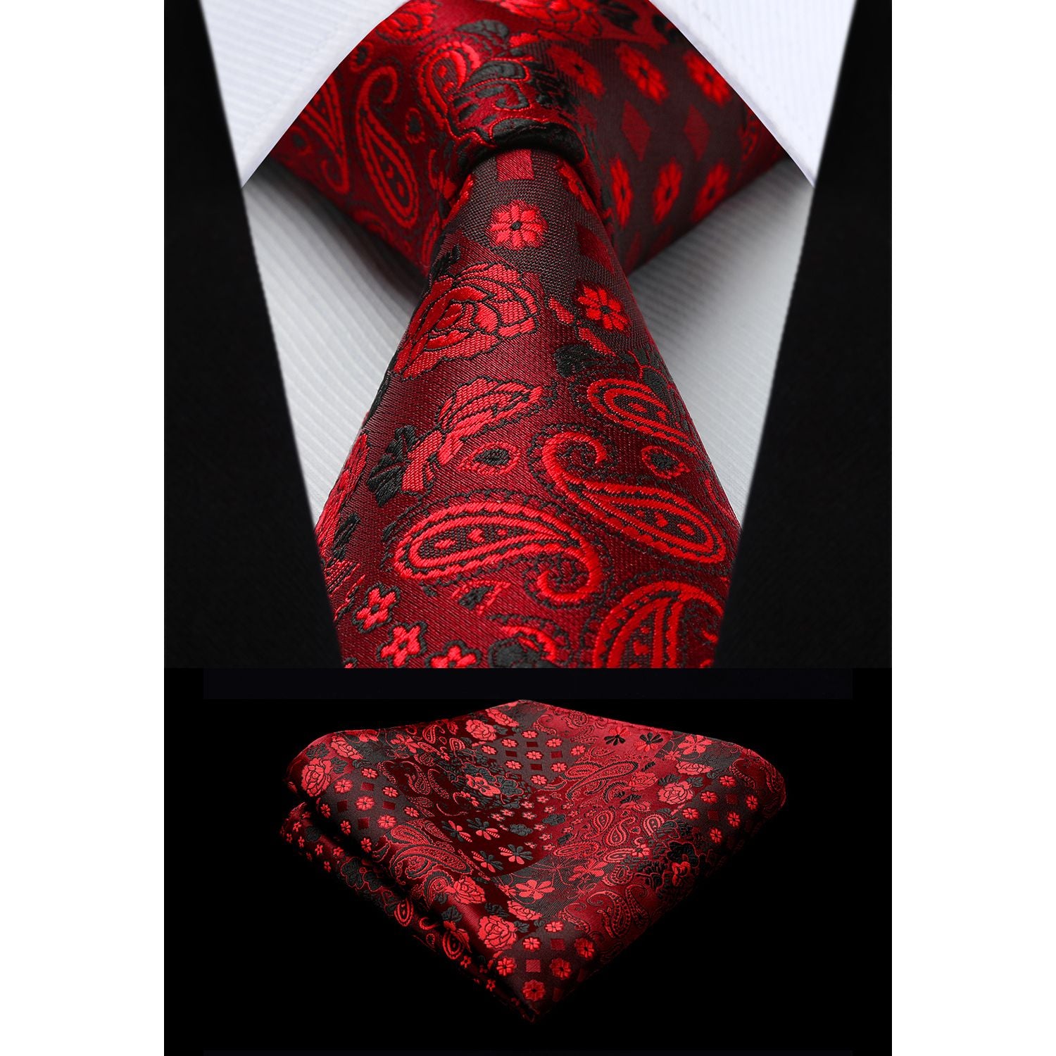 Floral Tie Handkerchief Set - A5-BURGUNDY