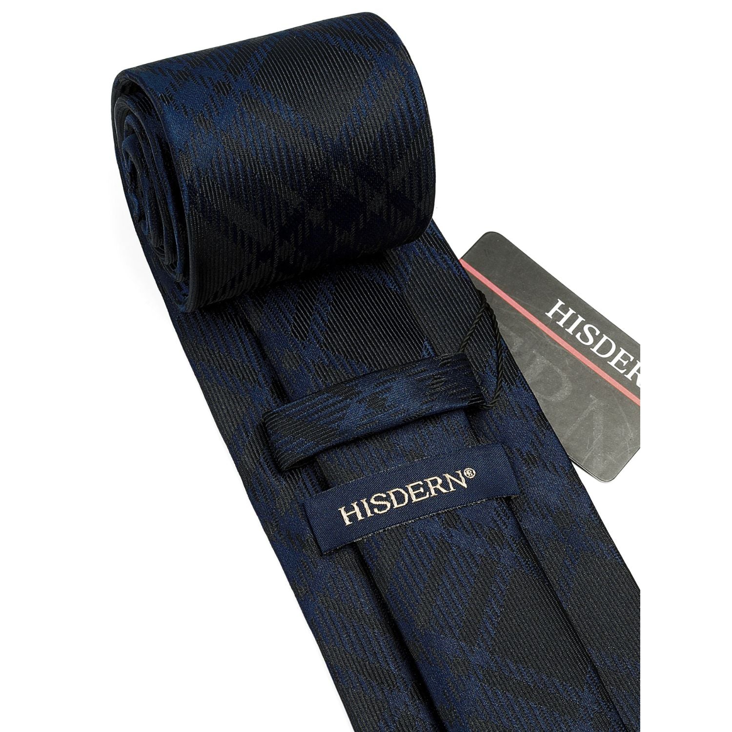Plaid Tie Handkerchief Set - NAVY BLUE/BRWON