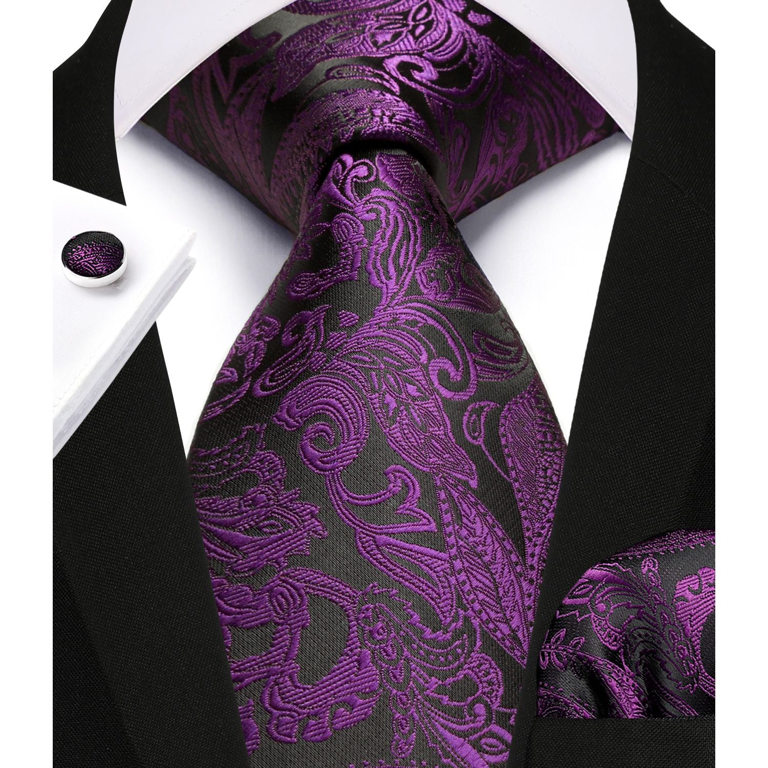 Paisley Tie Handkerchief Cufflinks - A-PURPLE