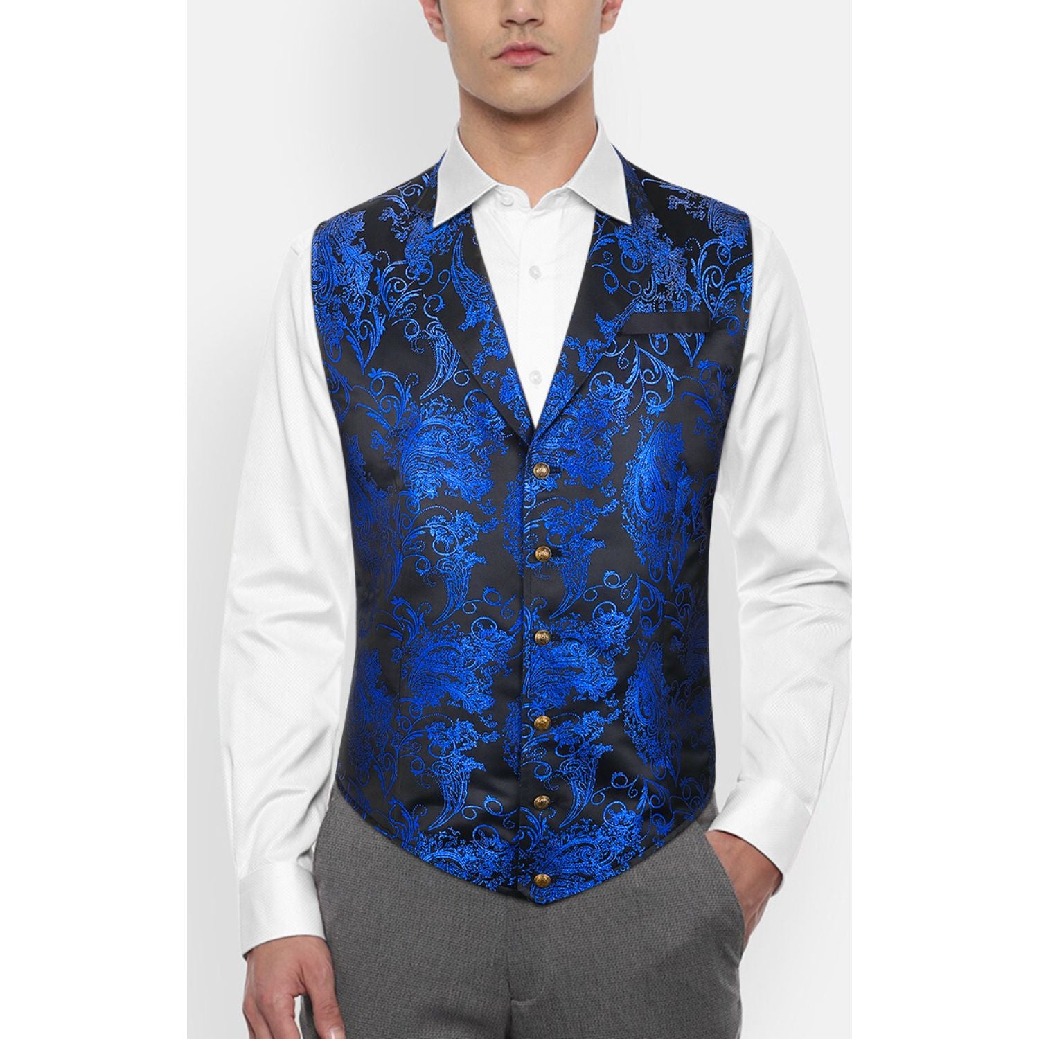 Gothic Lapel Vest for Men - BLACK/BLUE-3
